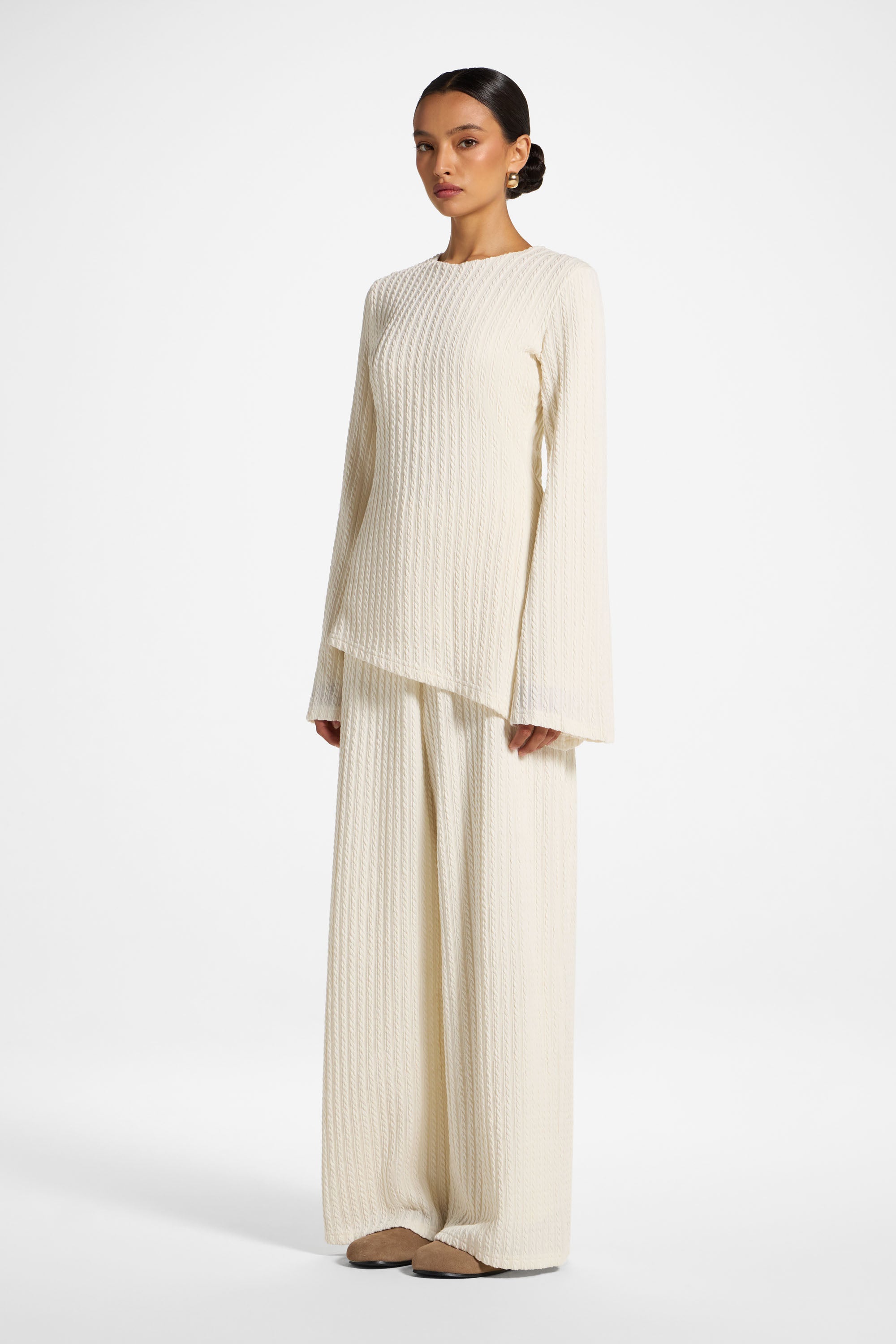 Asymmetric Cotton Blend Top - Sand