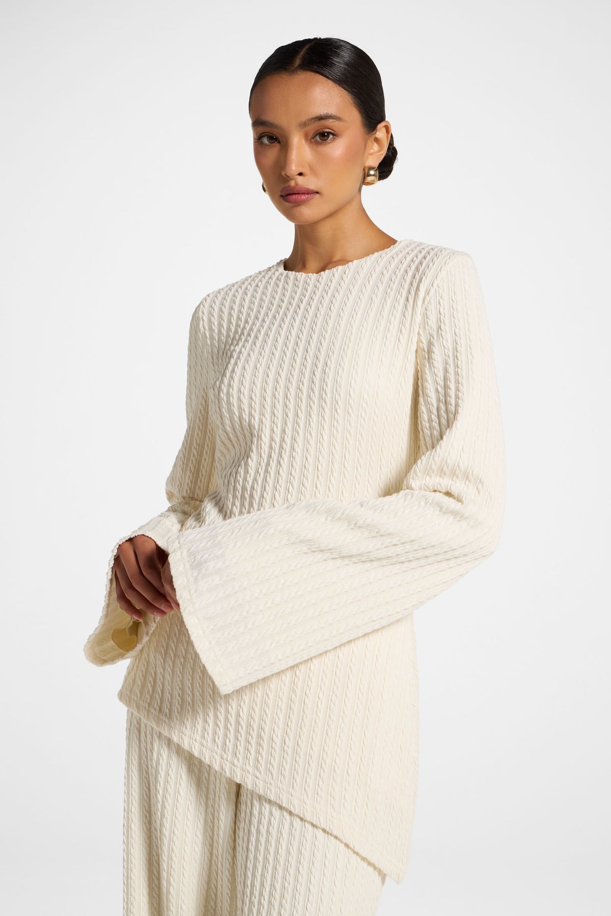 Asymmetric Cotton Blend Top - Sand