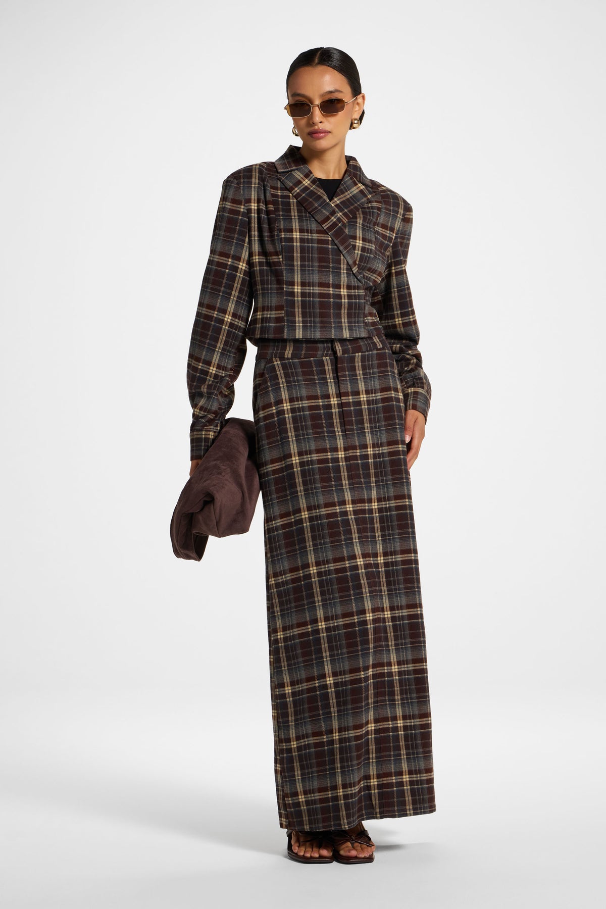 Brushed Plaid Maxi Skirt - Midnight Espresso