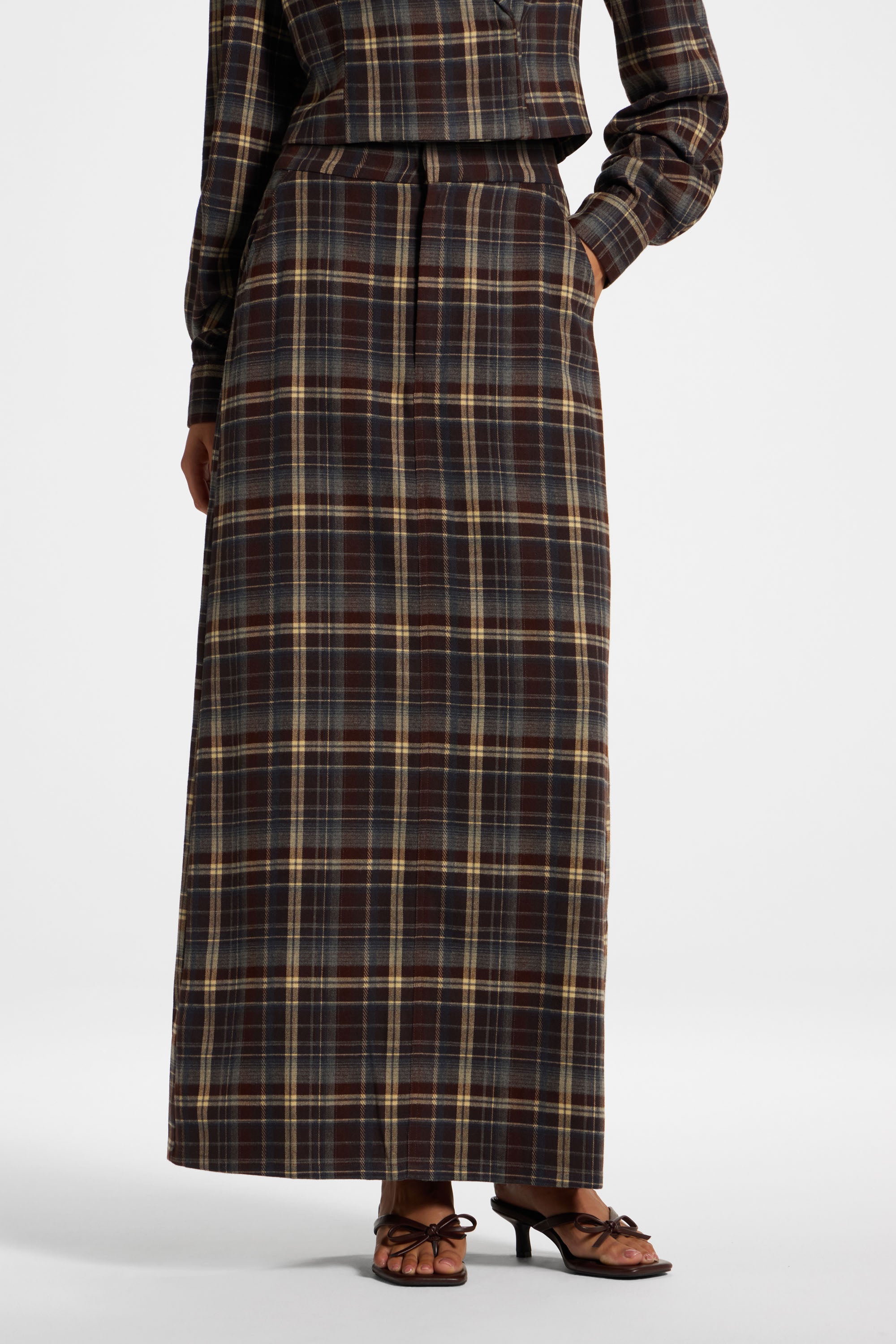 Brushed Plaid Maxi Skirt - Midnight Espresso