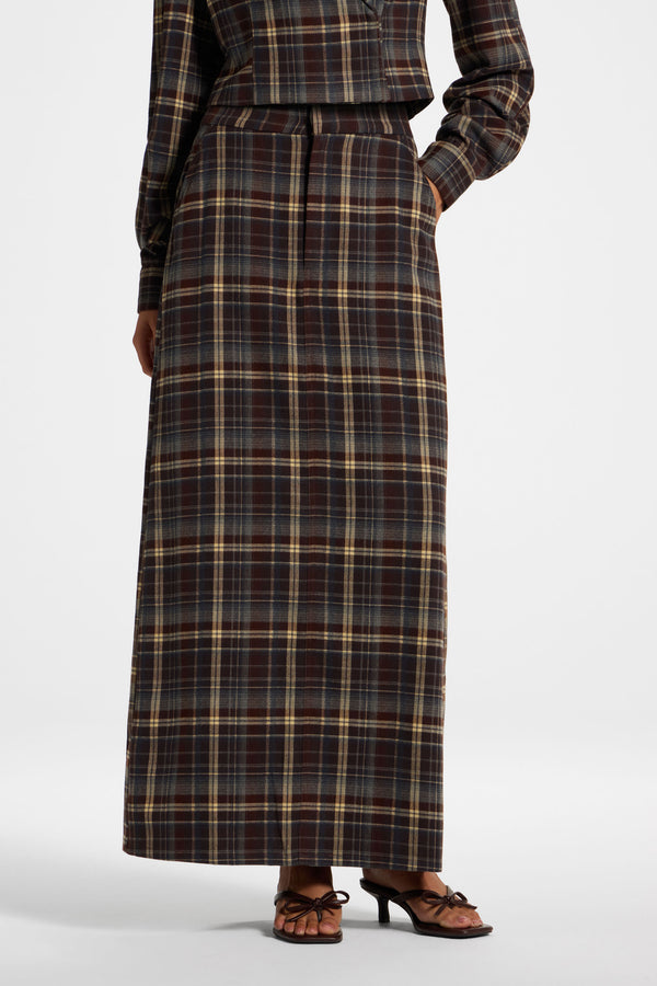 Brushed Plaid Maxi Skirt - Midnight Espresso