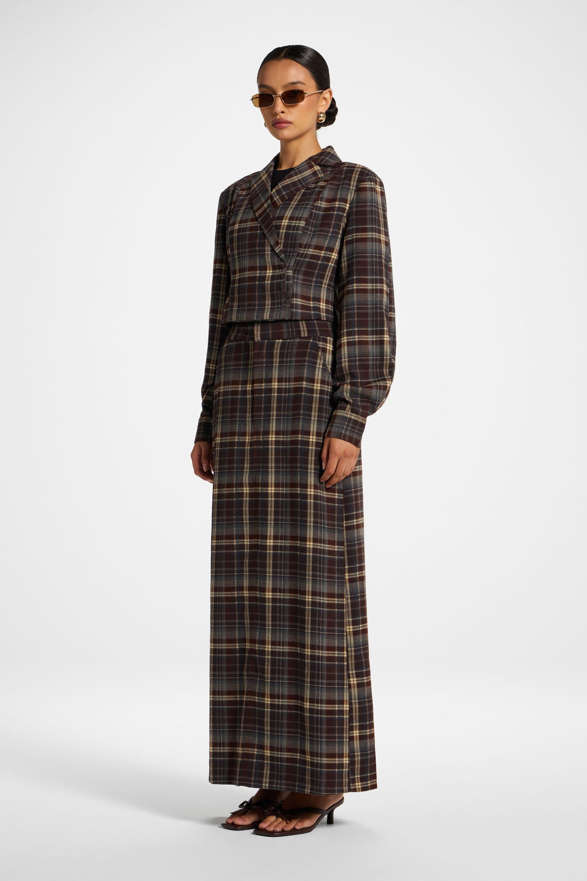 Brushed Plaid Maxi Skirt - Midnight Espresso