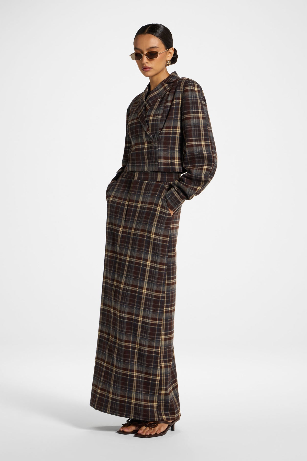 Brushed Plaid Maxi Skirt - Midnight Espresso