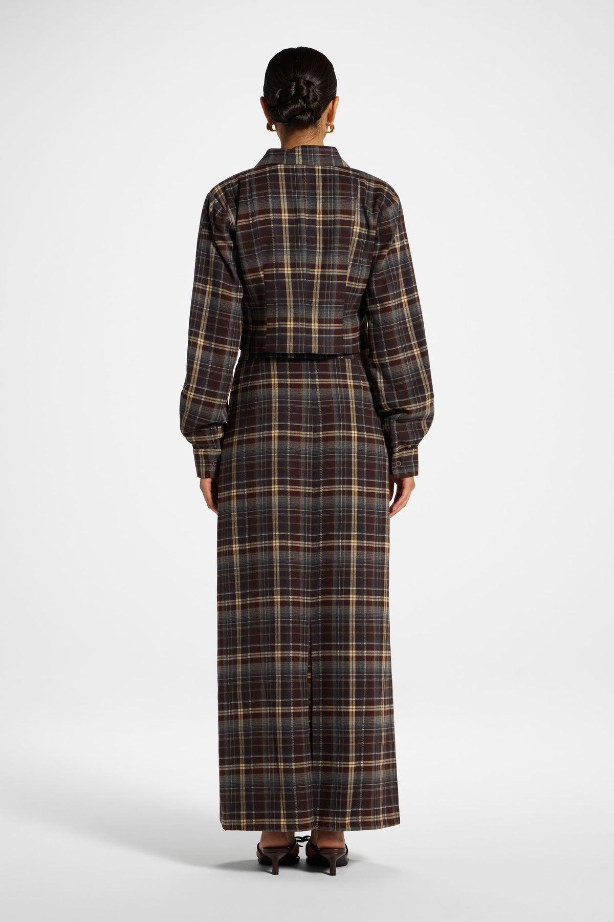 Brushed Plaid Maxi Skirt - Midnight Espresso