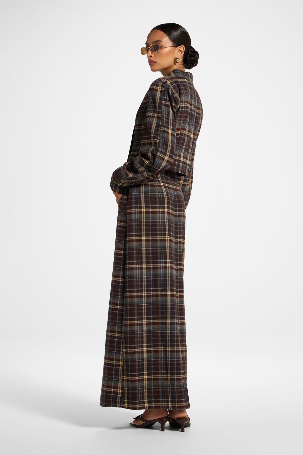 Brushed Plaid Maxi Skirt - Midnight Espresso