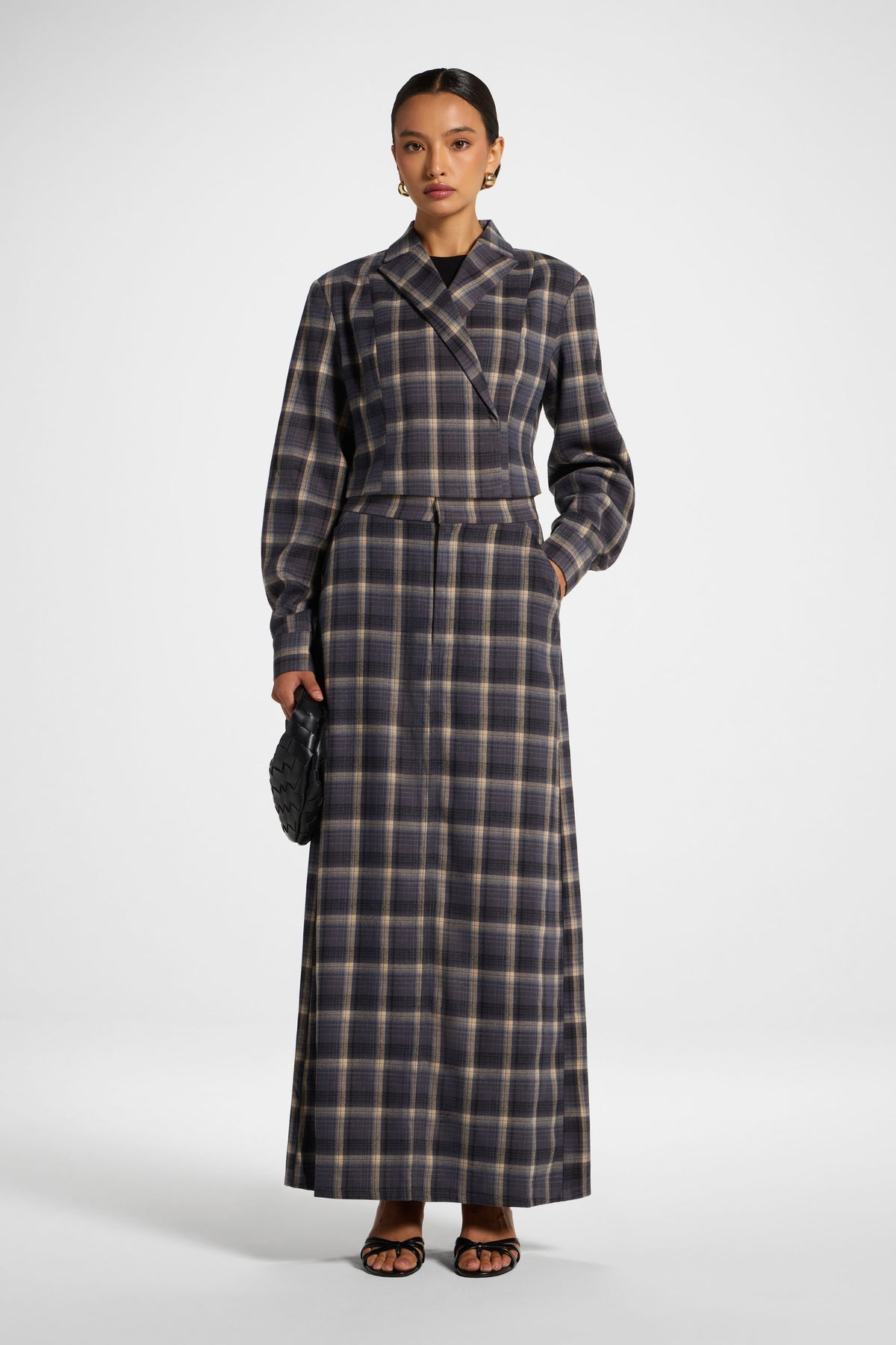 Brushed Plaid Maxi Skirt - Midnight Storm