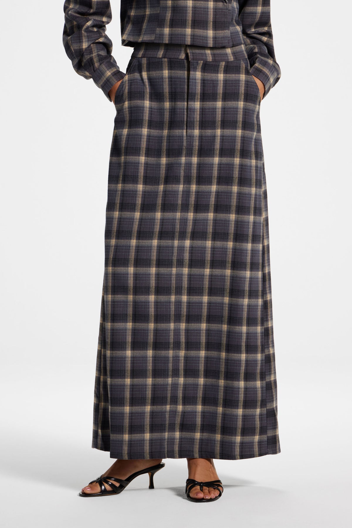 Brushed Plaid Maxi Skirt - Midnight Storm