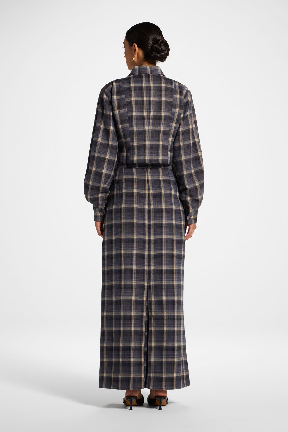 Brushed Plaid Maxi Skirt - Midnight Storm