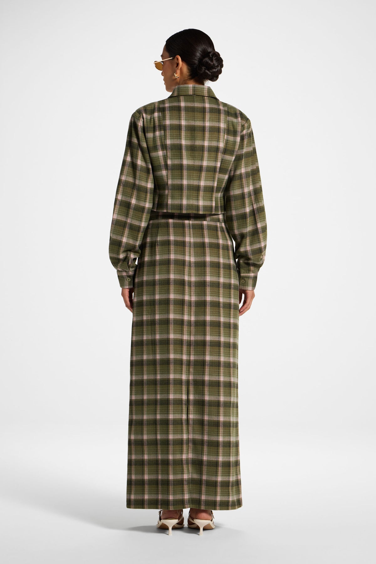 Brushed Plaid Maxi Skirt - Olive Rose