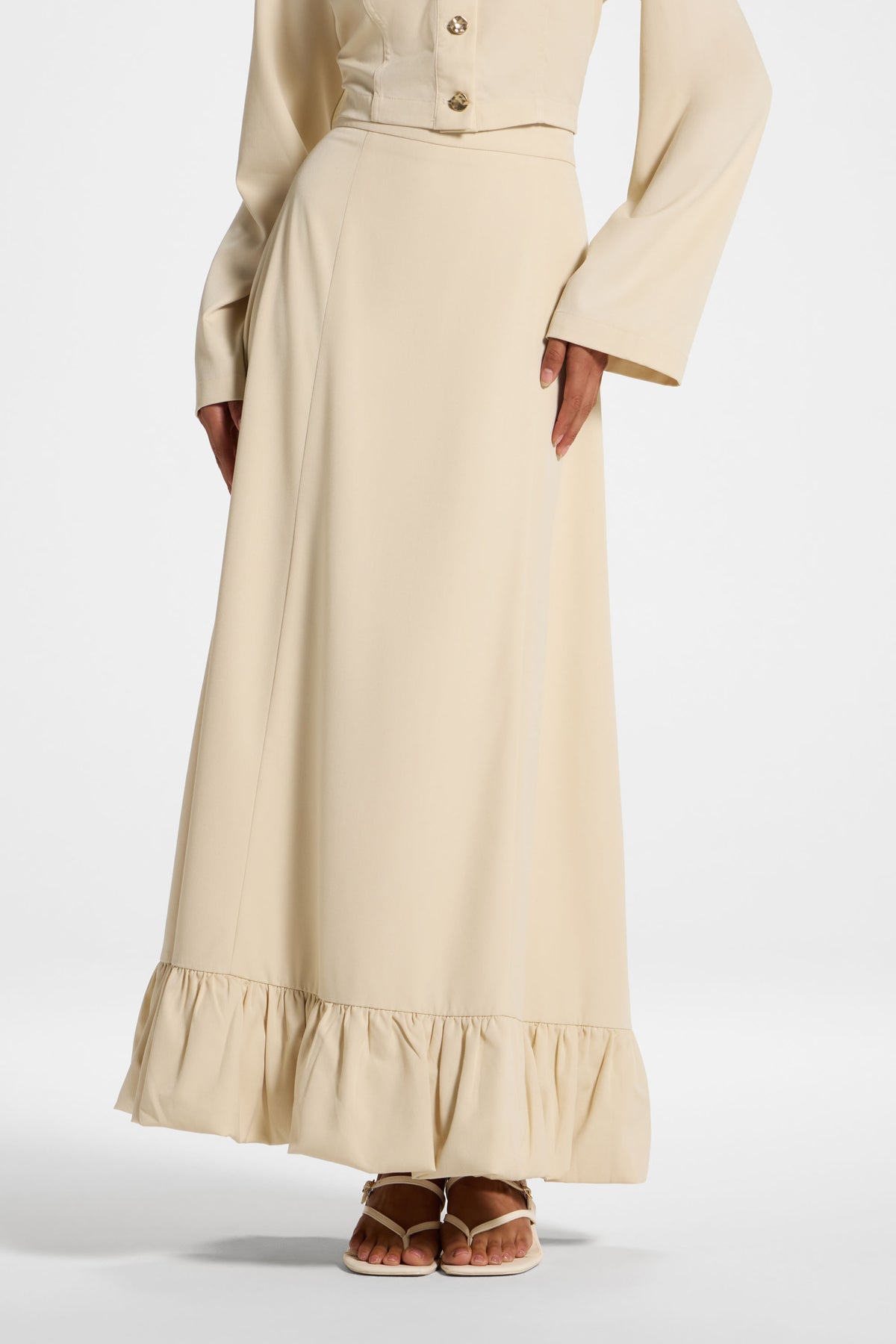 Bubble Hem Skirt - Beige