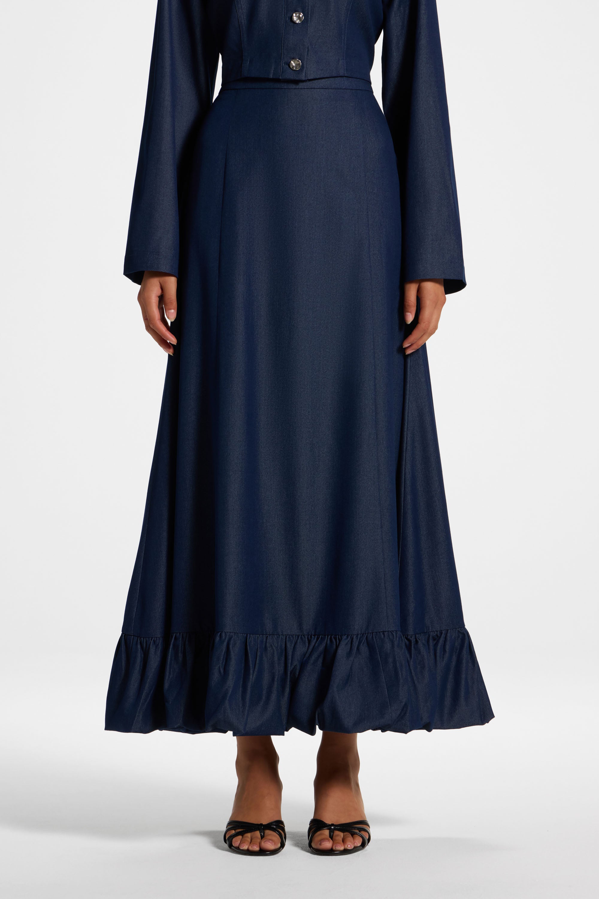 Bubble Hem Skirt - Dark Wash Denim