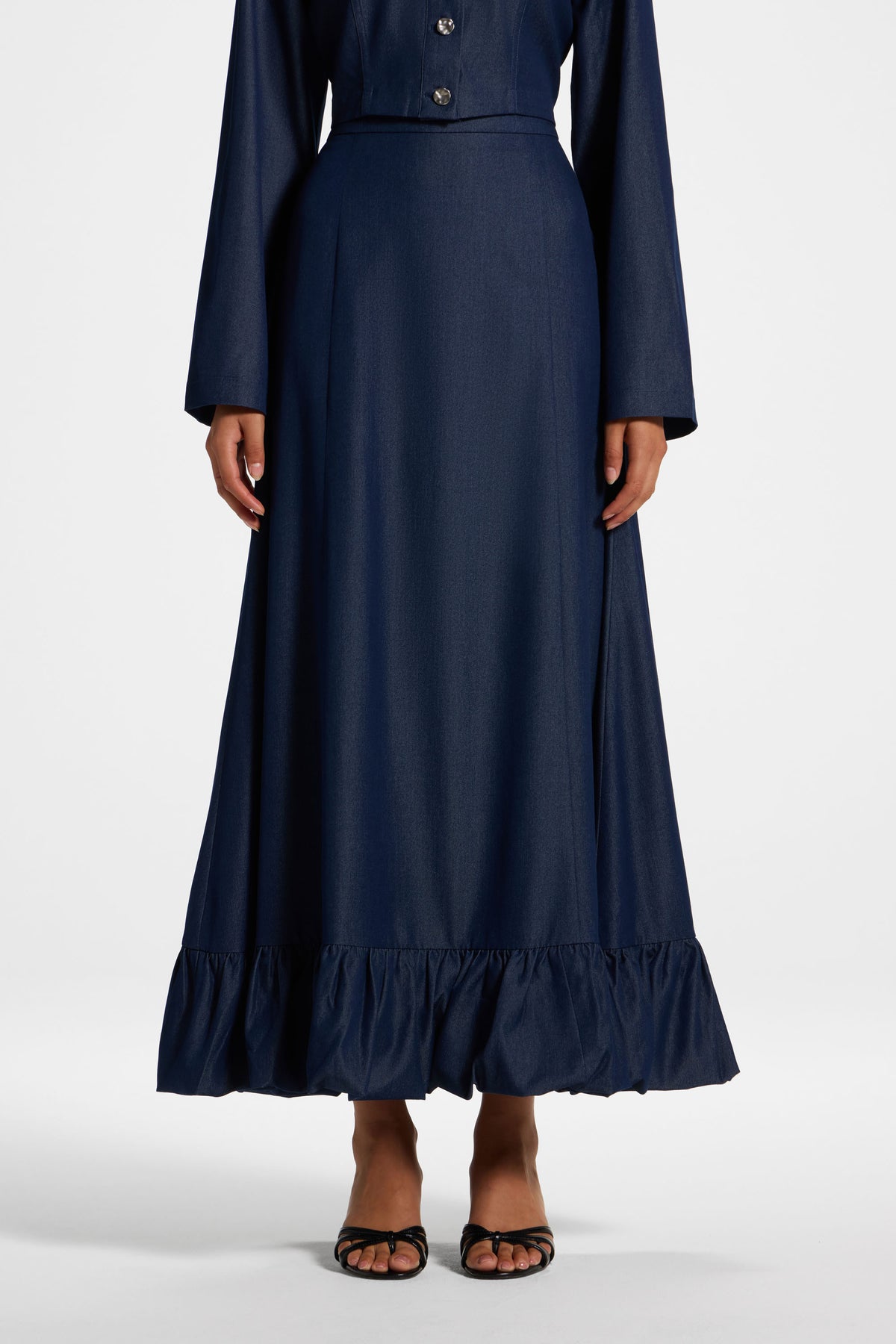 Bubble Hem Skirt - Dark Wash Denim