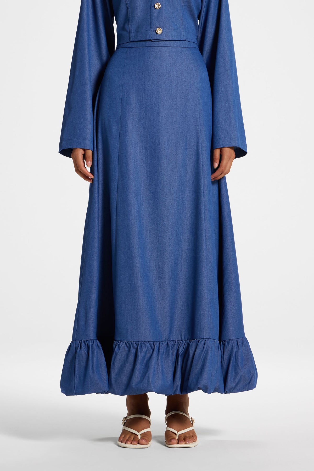Bubble Hem Skirt - Mid Wash Denim