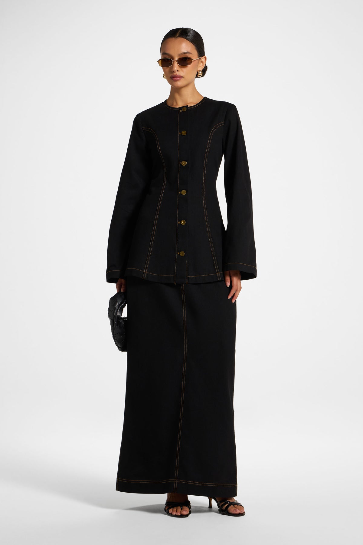 Denim Wash Maxi Skirt - Black