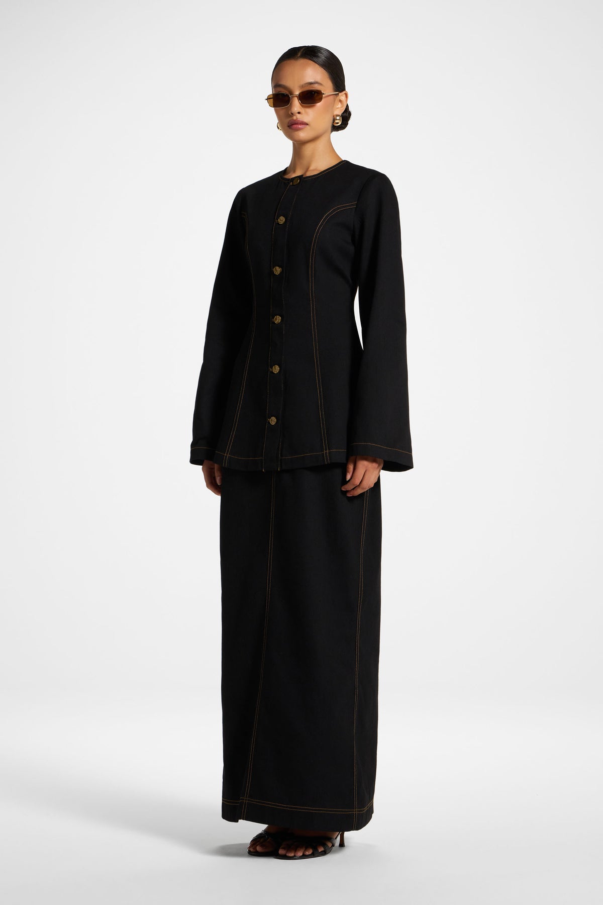 Denim Wash Maxi Skirt - Black