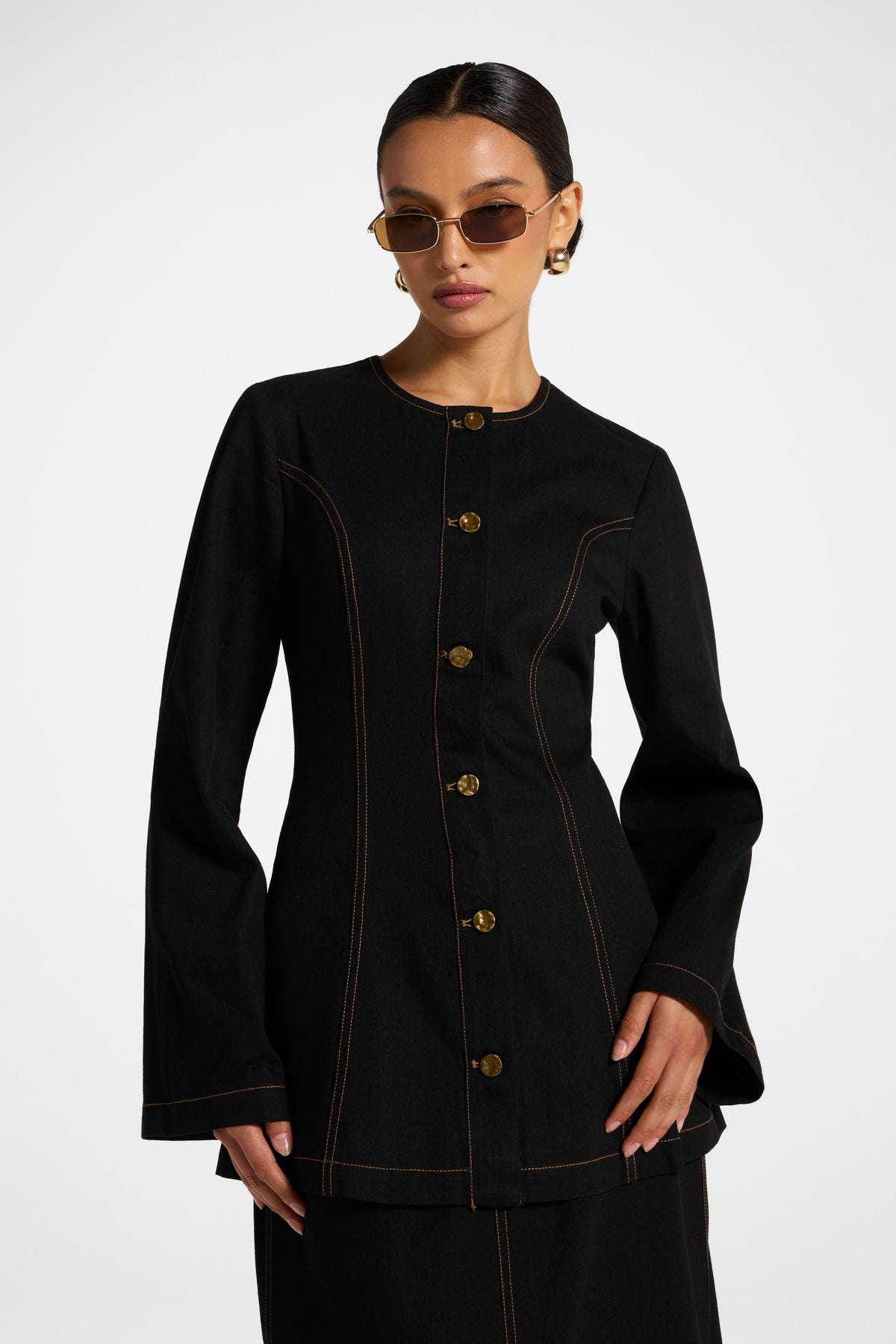 Cinch Waist Denim Jacket - Black
