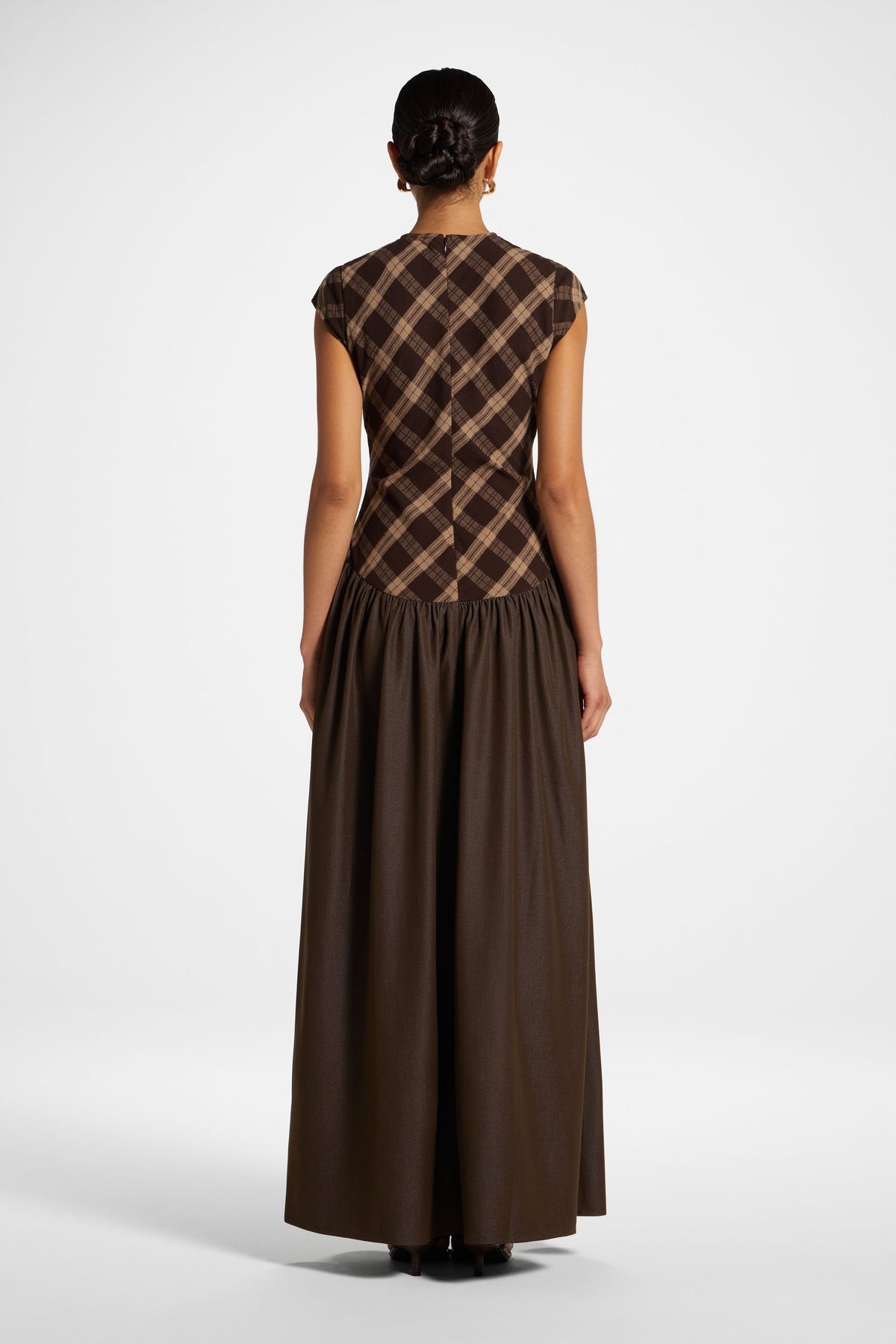 Plaid Bias Lace Up Dress - Brown