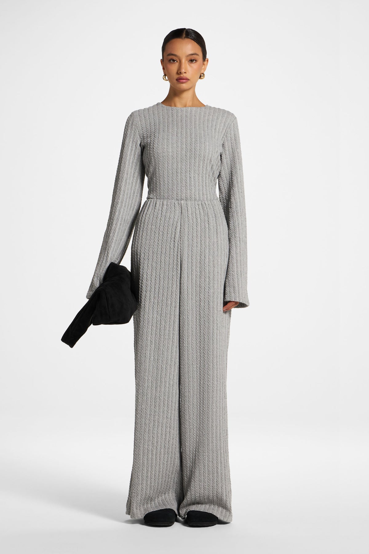 Cotton Blend Wide Leg Pants - Charcoal