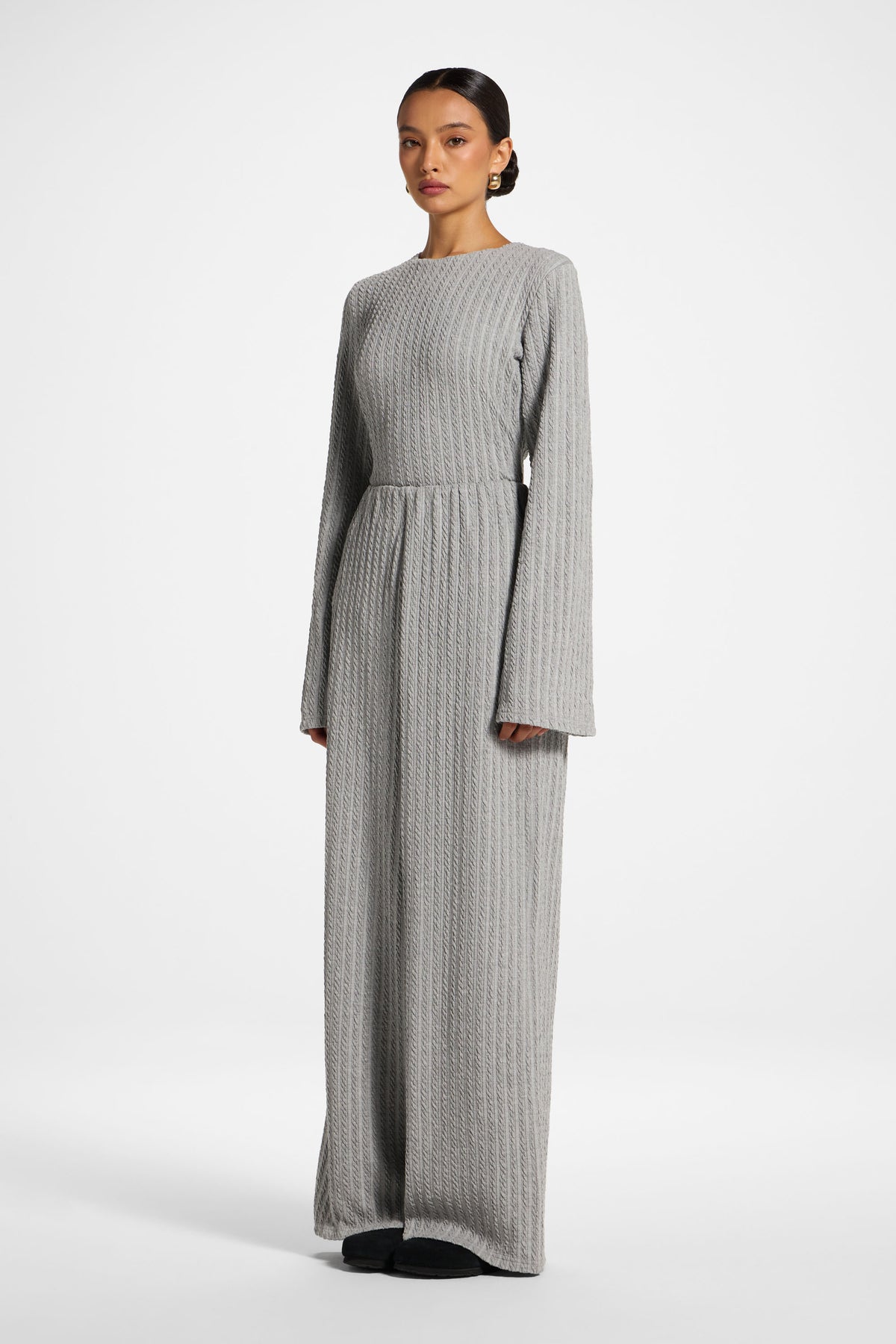 Cotton Blend Wide Leg Pants - Charcoal