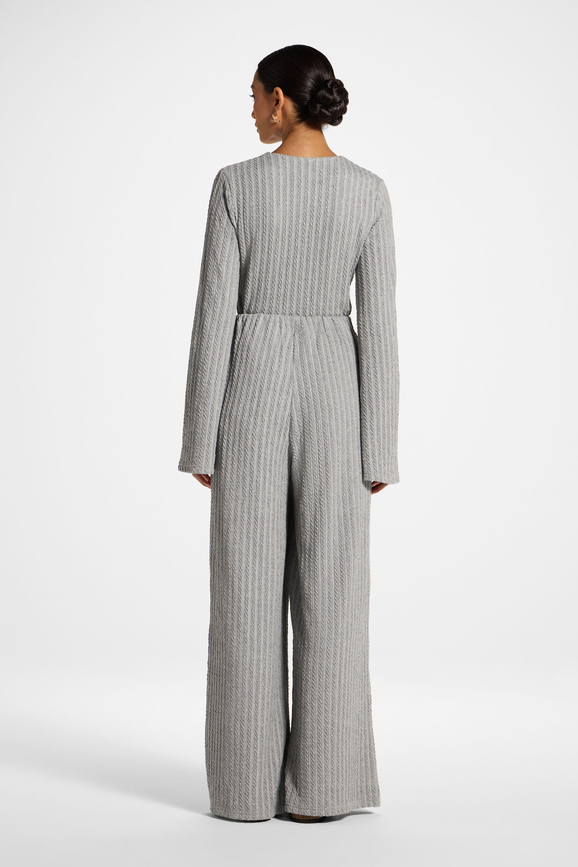 Cotton Blend Wide Leg Pants - Charcoal