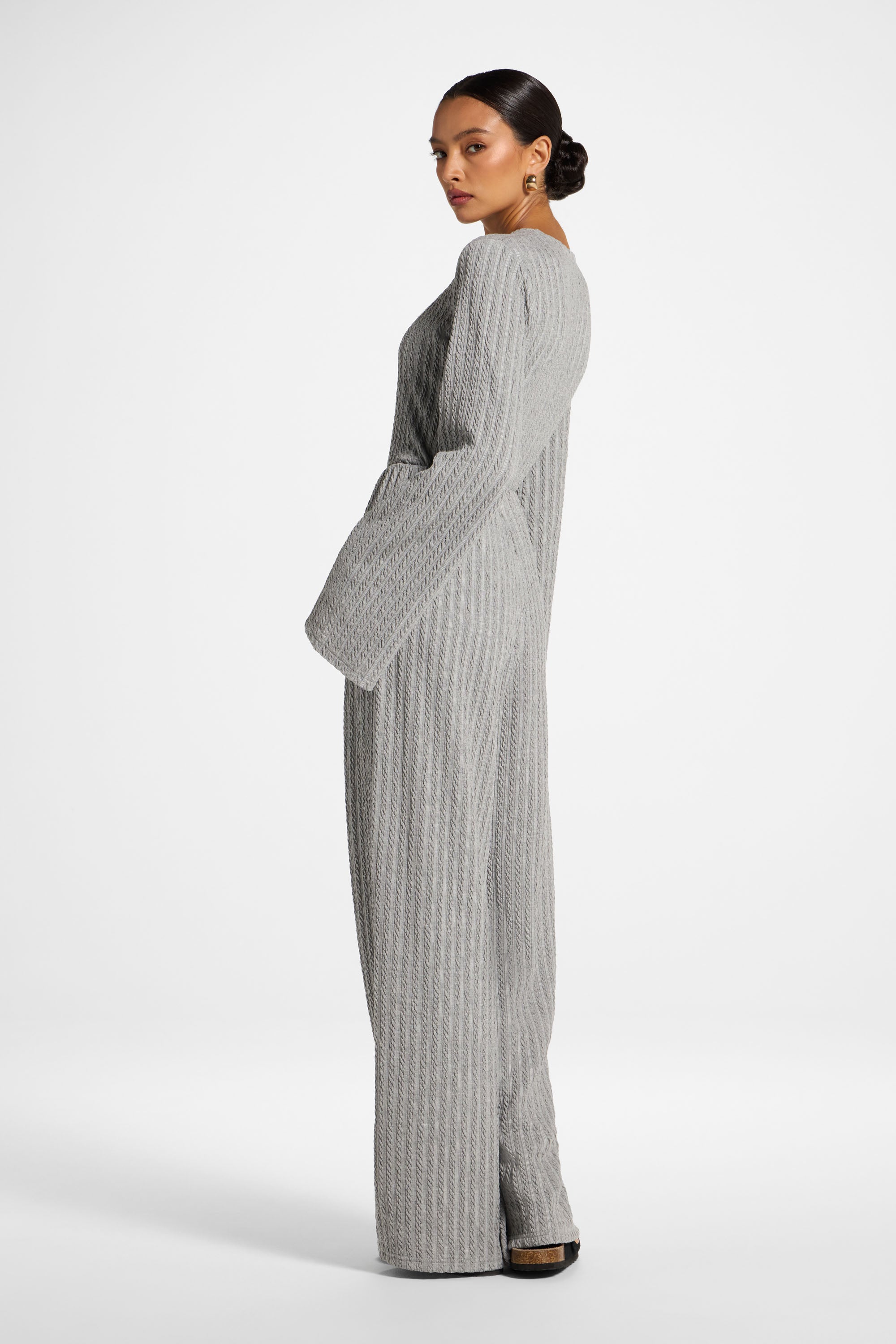 Cotton Blend Wide Leg Pants - Charcoal