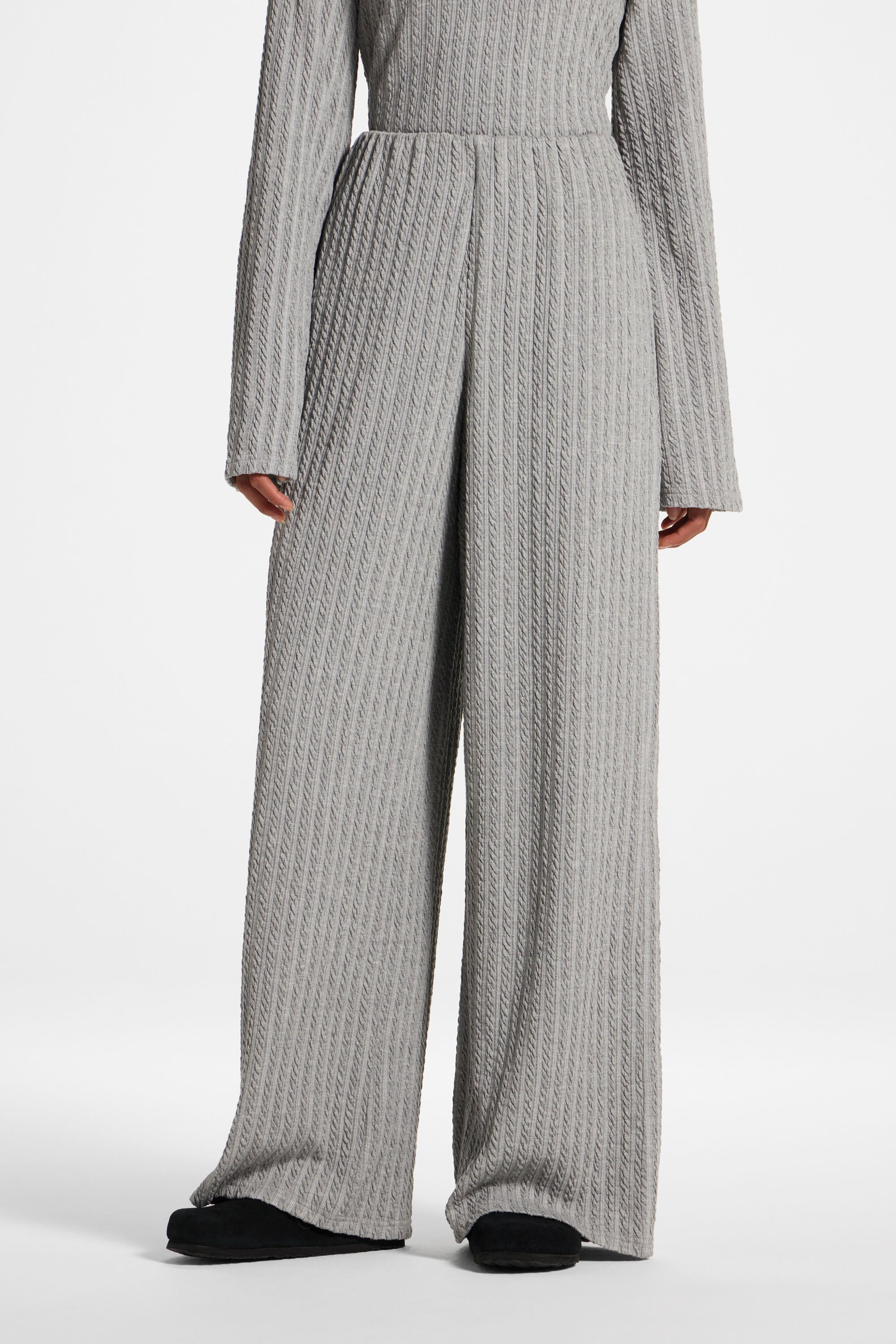Cotton Blend Wide Leg Pants - Charcoal