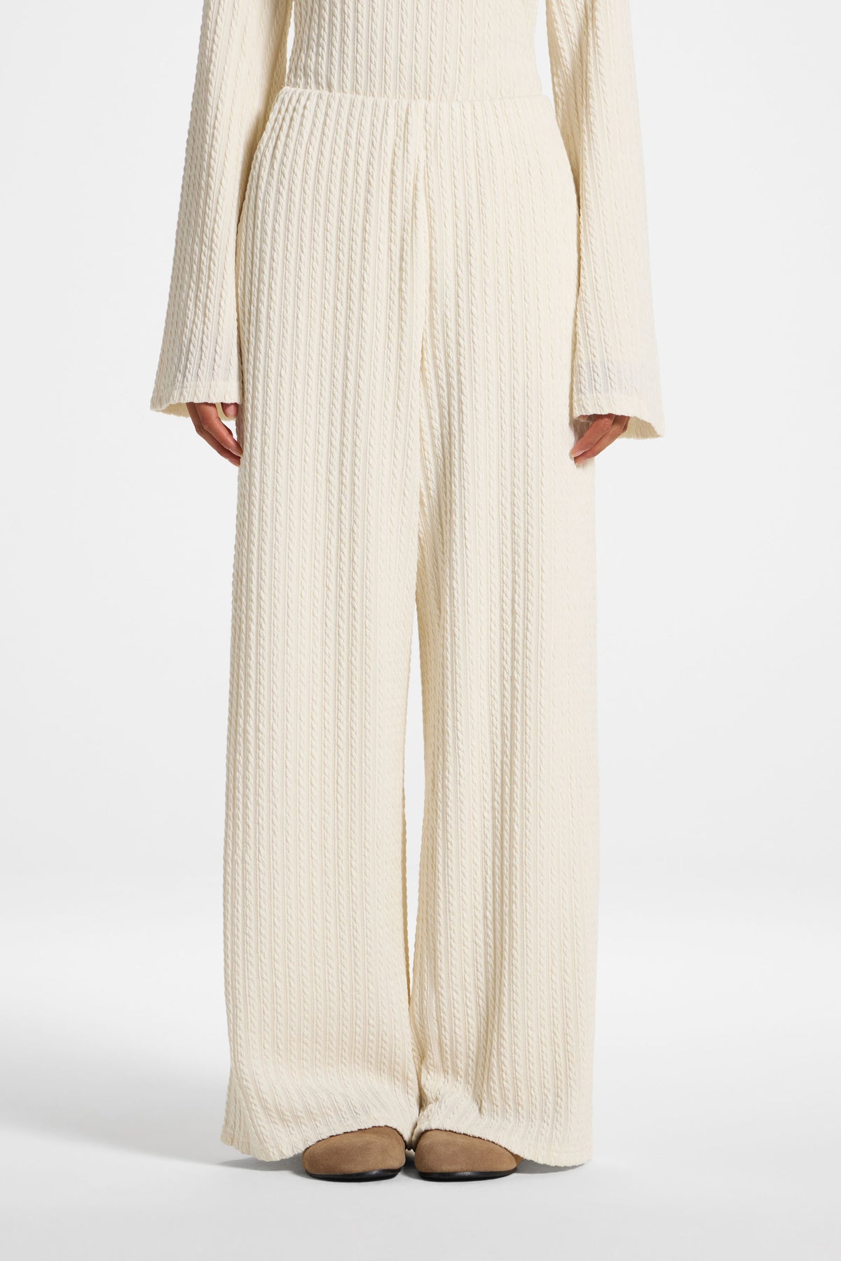 Cotton Blend Wide Leg Pants - Sand