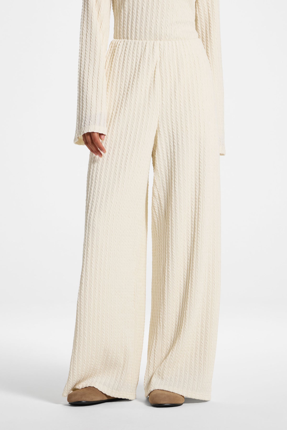Cotton Blend Wide Leg Pants - Sand
