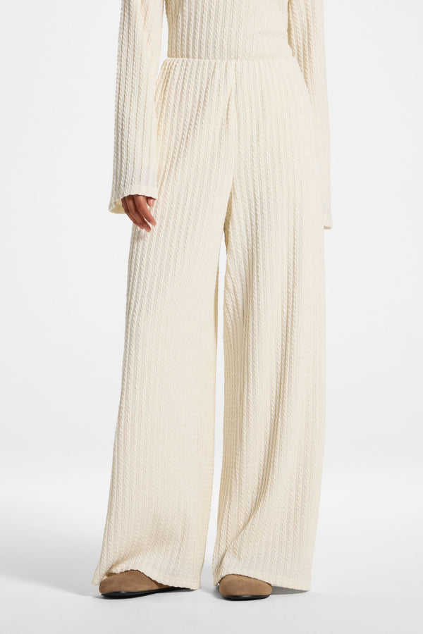 Cotton Blend Wide Leg Pants - Sand