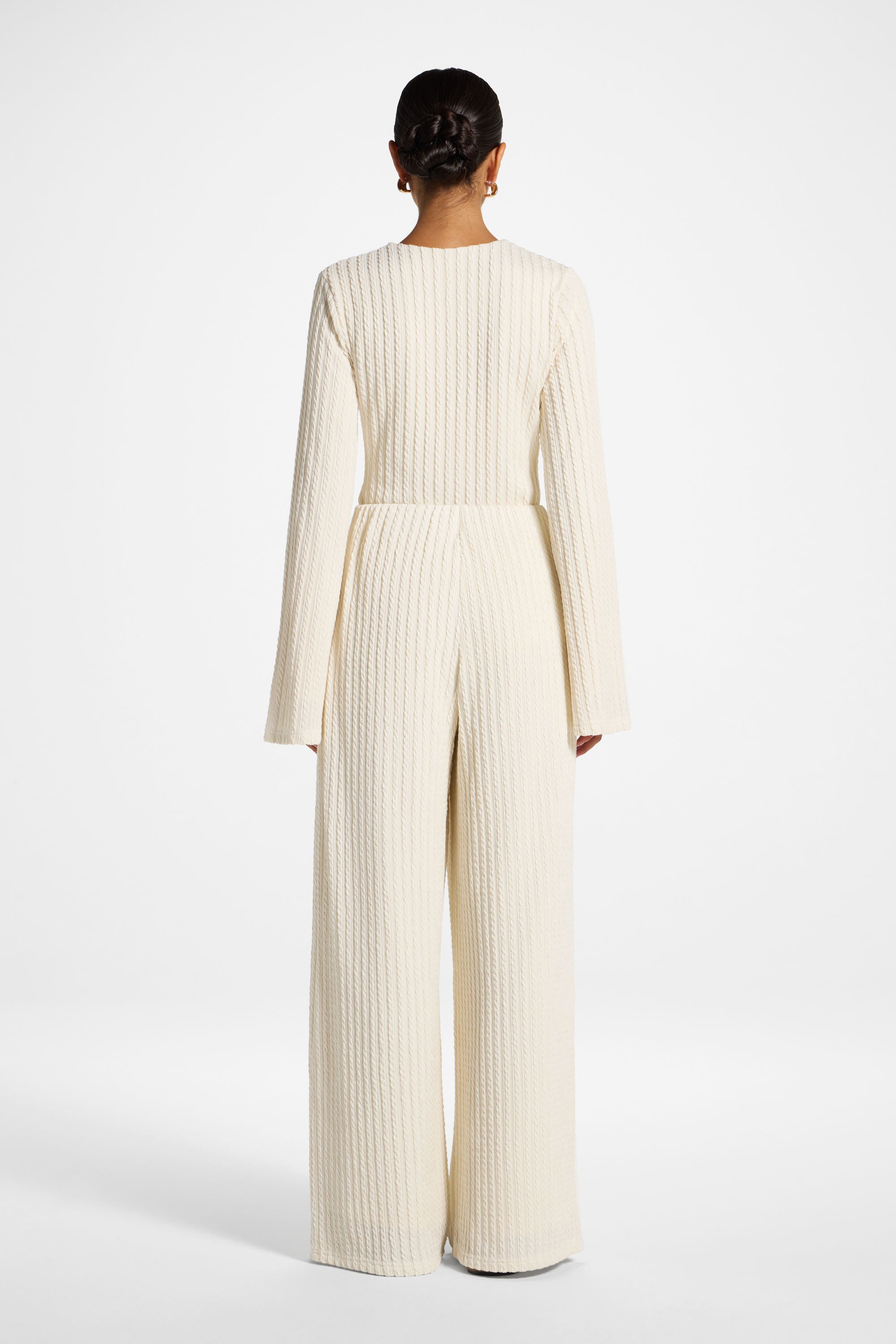 Cotton Blend Wide Leg Pants - Sand