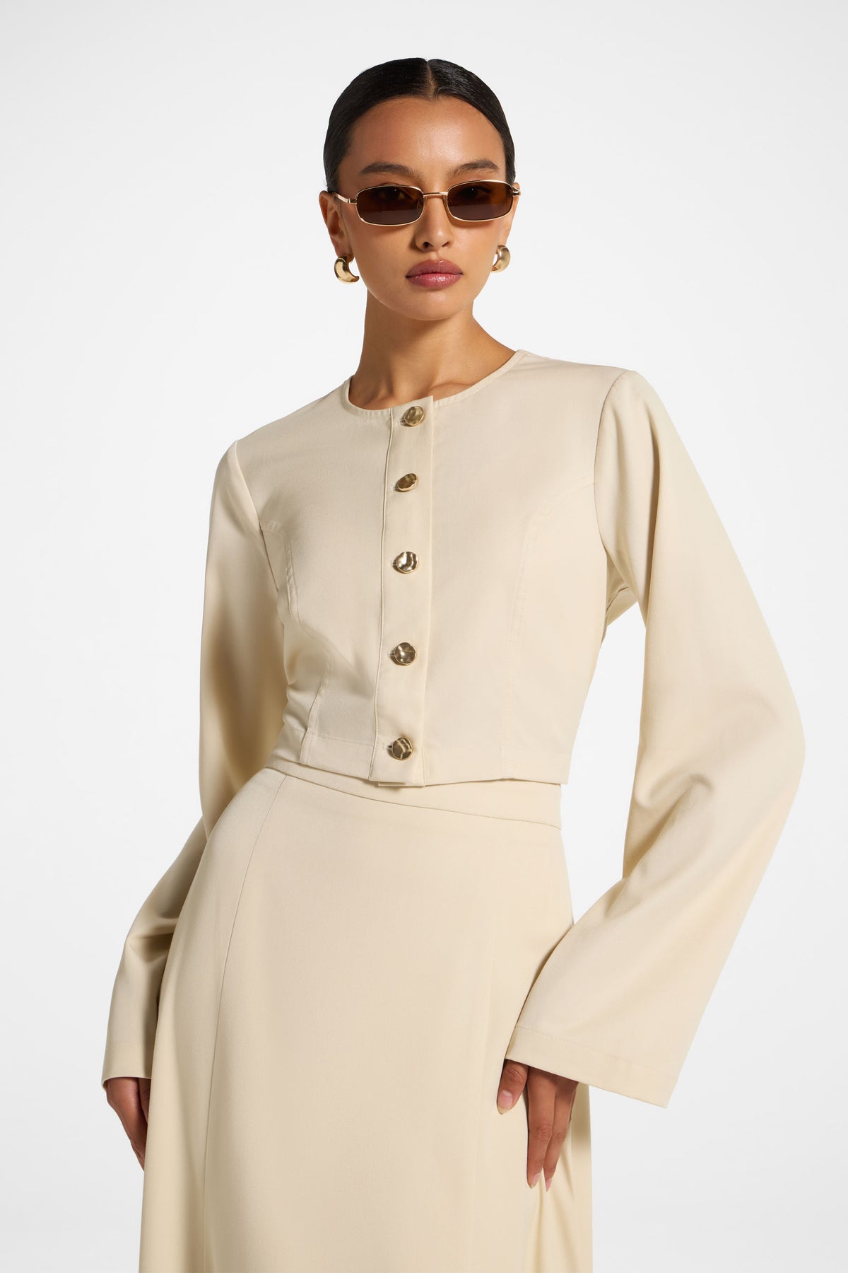 Lace Up Back Cropped Jacket - Beige