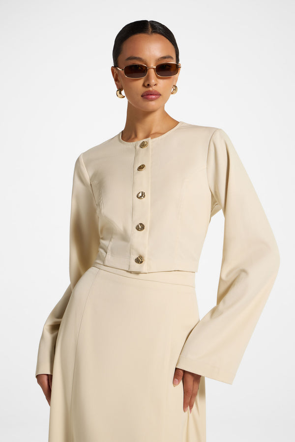 Lace Up Back Cropped Jacket - Beige