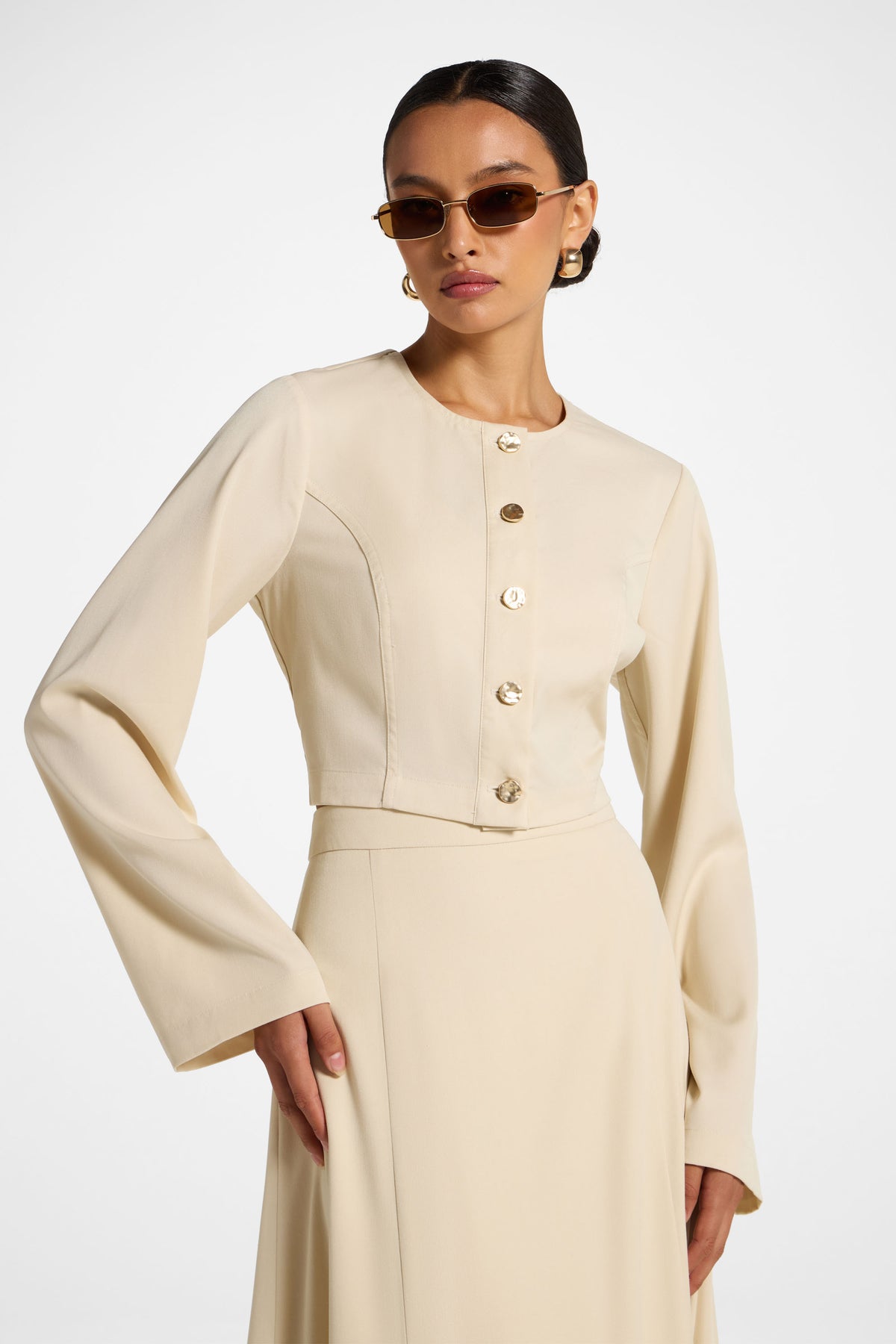 Lace Up Back Cropped Jacket - Beige