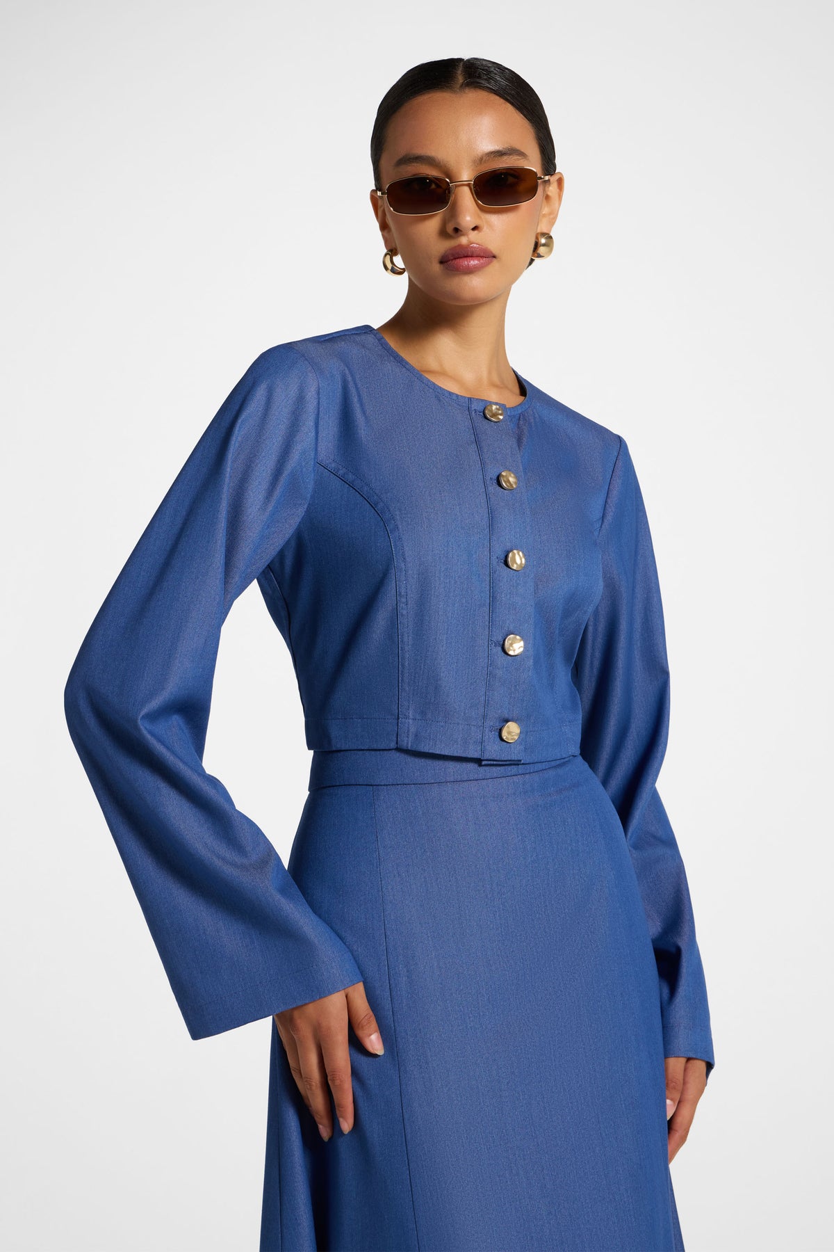 Lace Up Back Cropped Jacket - Mid Wash