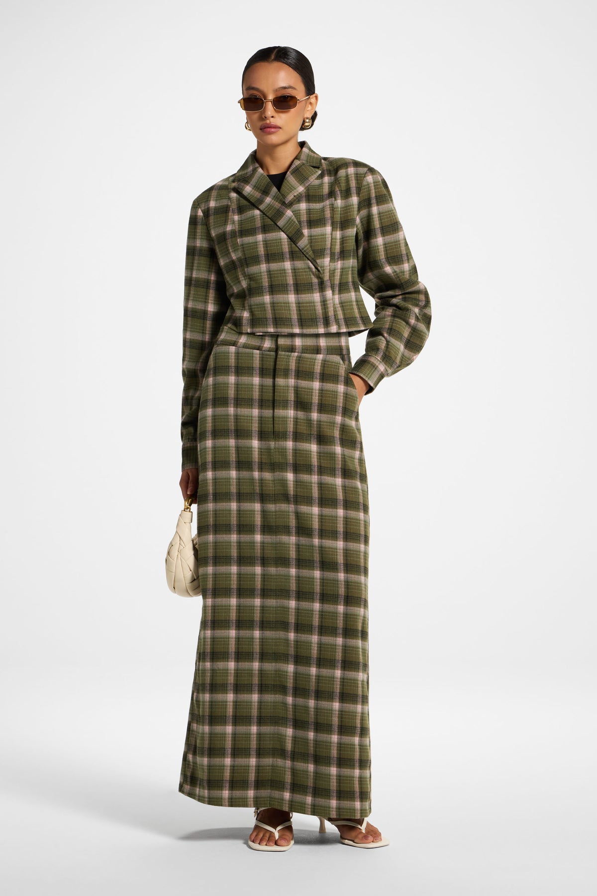 Brushed Plaid Cropped Jacket - Olive Rose