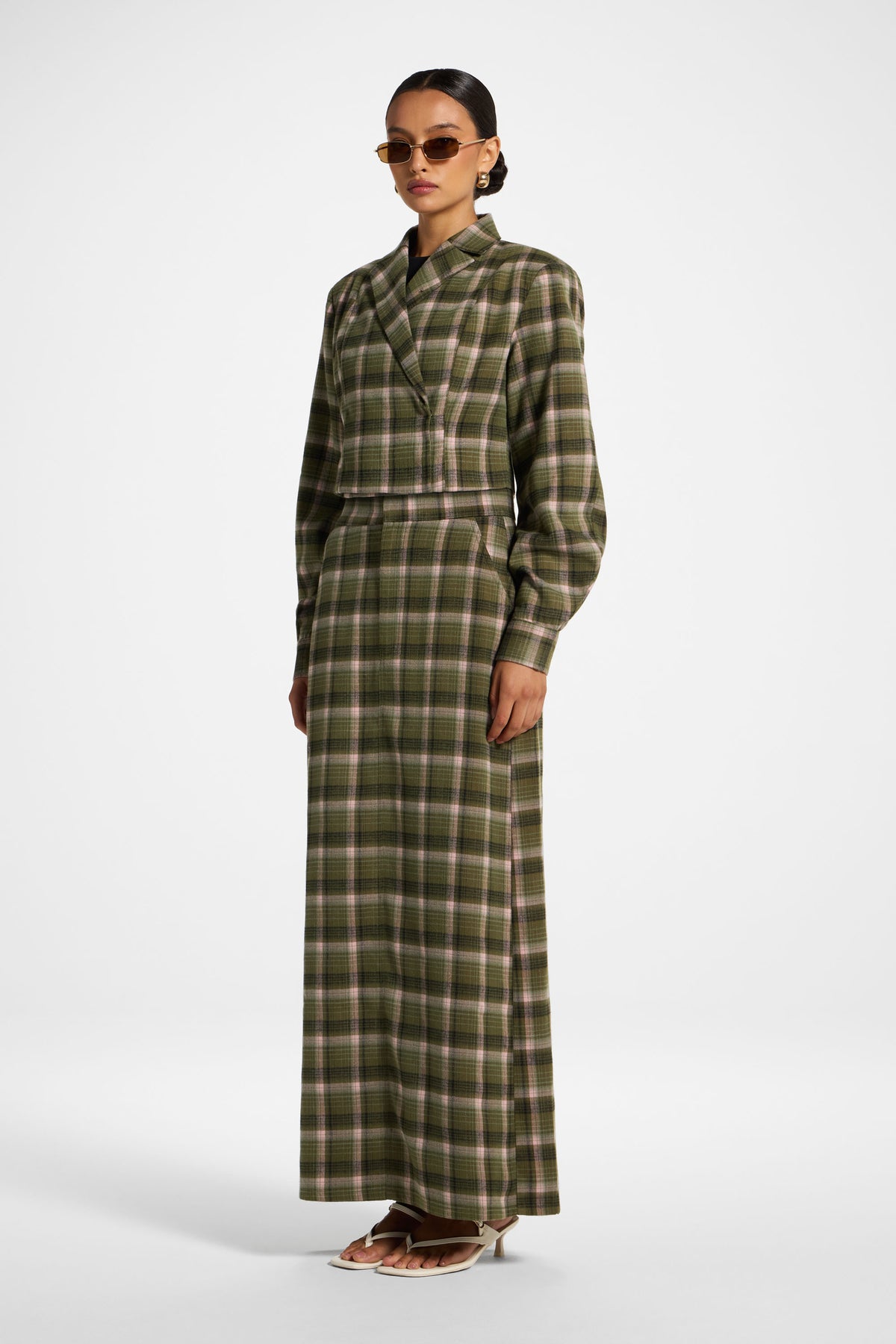 Brushed Plaid Cropped Jacket - Olive Rose