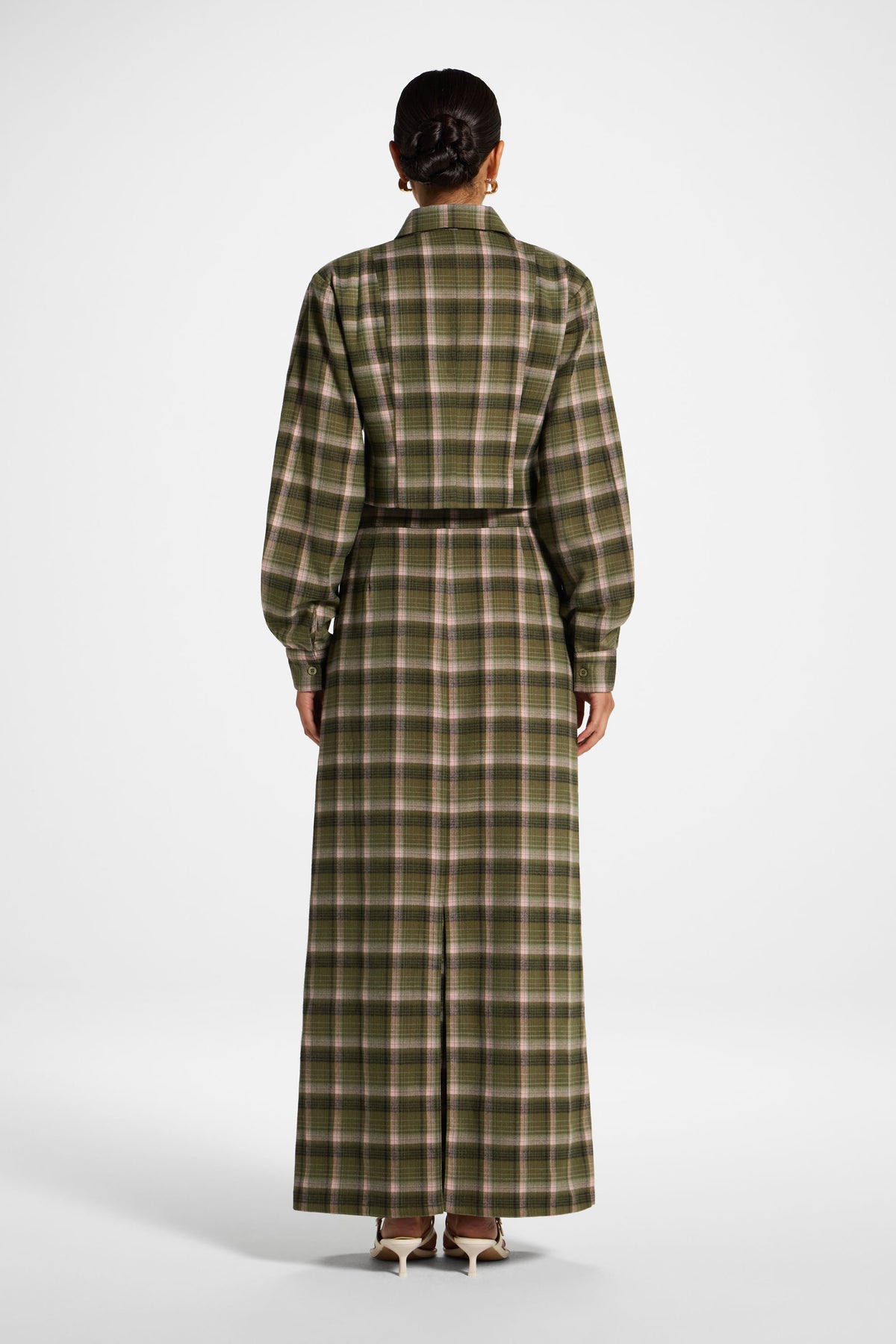 Brushed Plaid Cropped Jacket - Olive Rose
