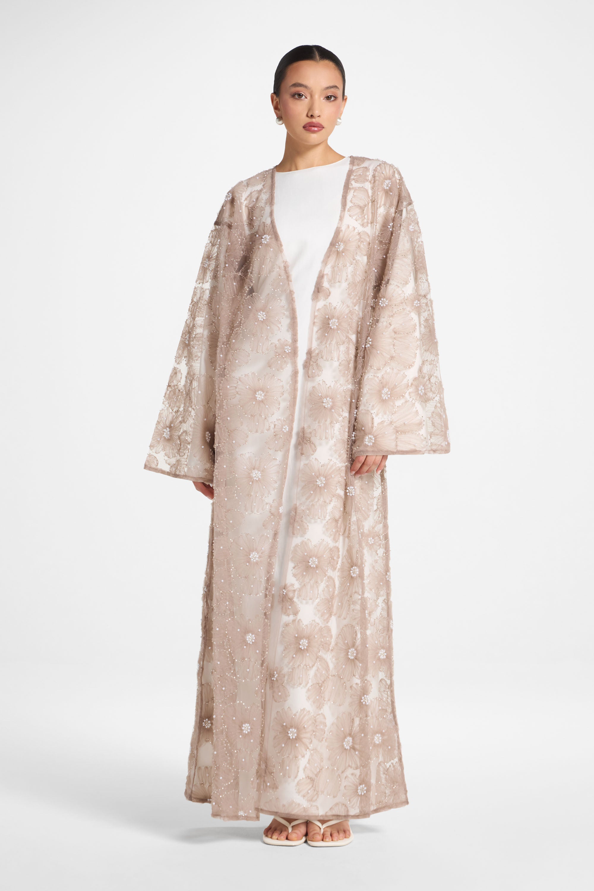 Floral Embellished Abaya - Taro