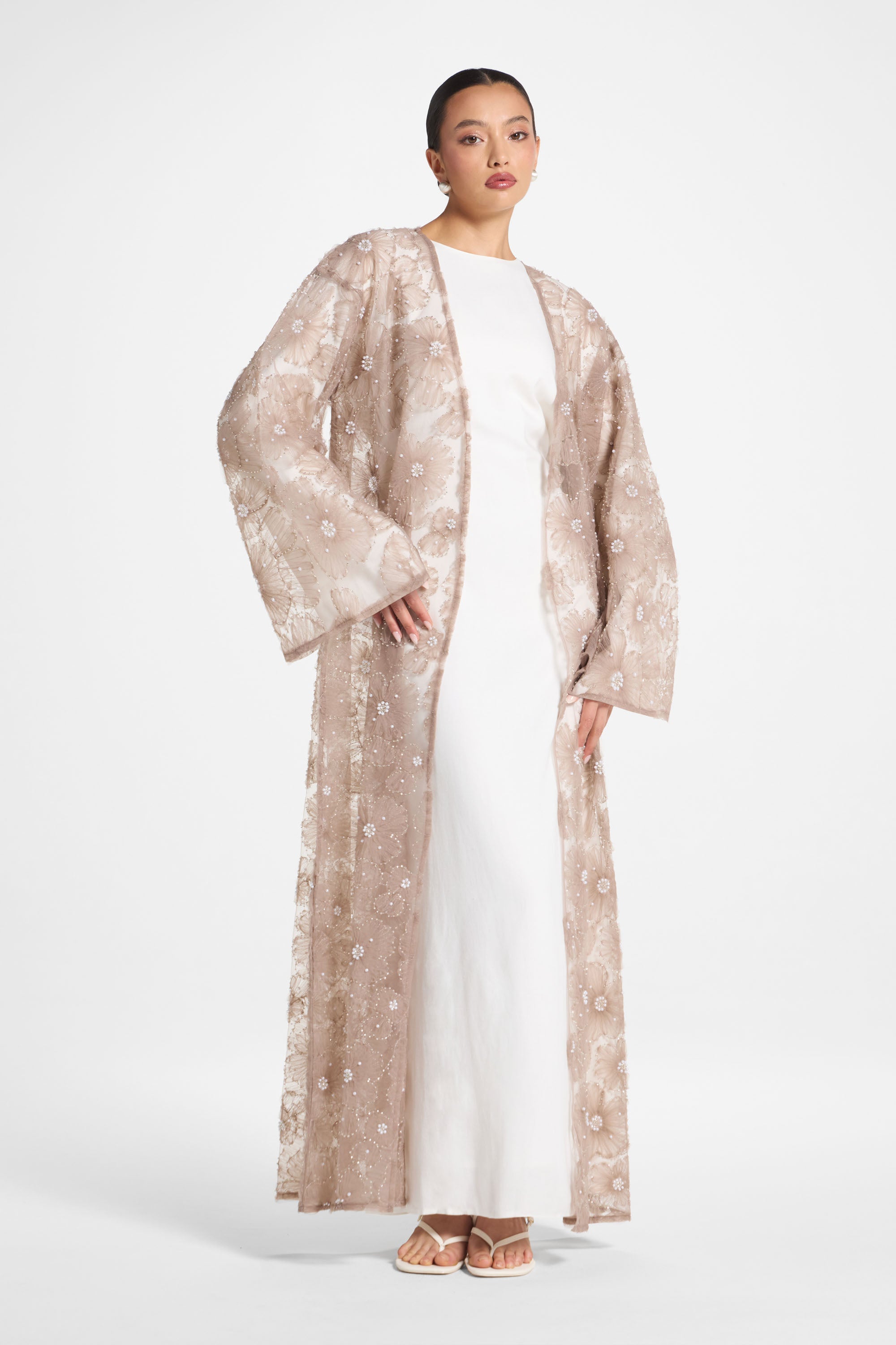 Floral Embellished Abaya - Taro