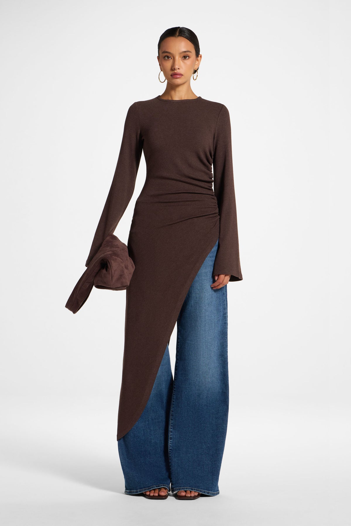 Midi Tunic Top - Heathered Brown