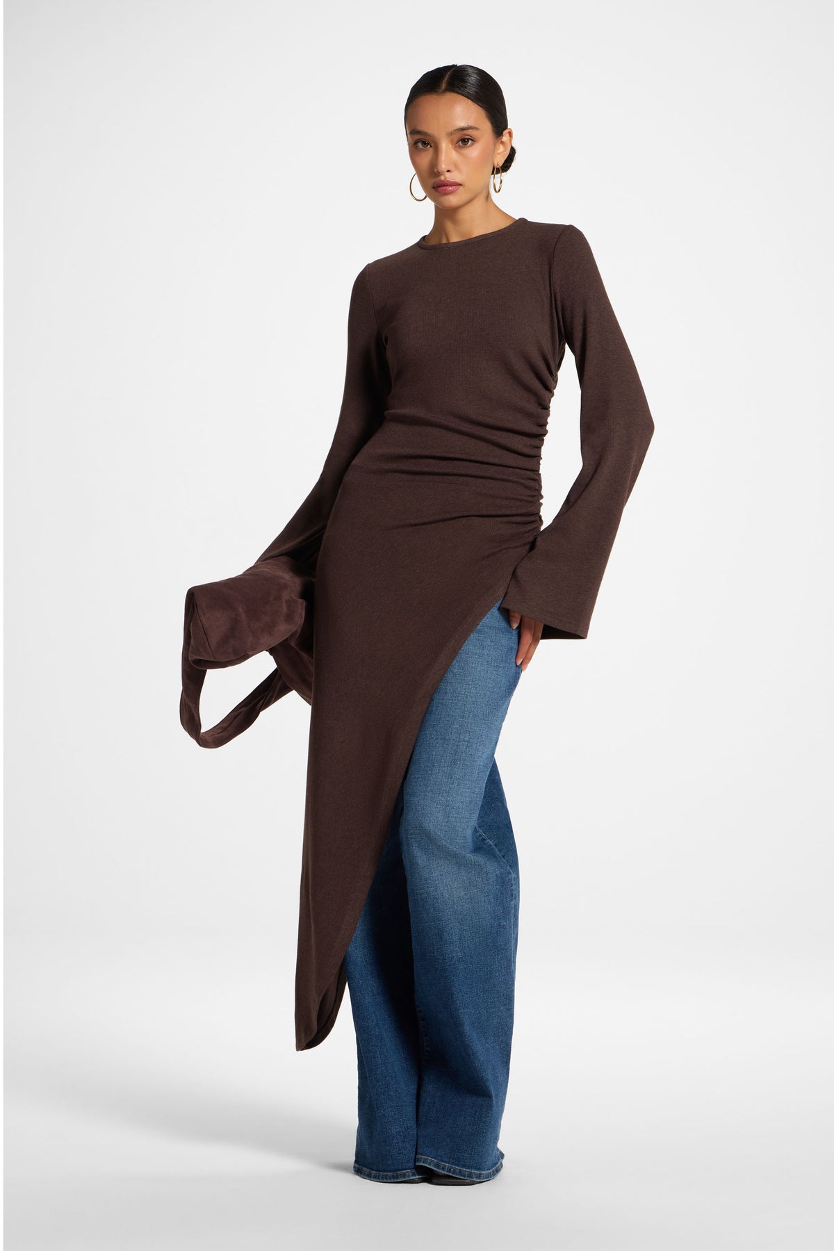 Midi Tunic Top - Heathered Brown