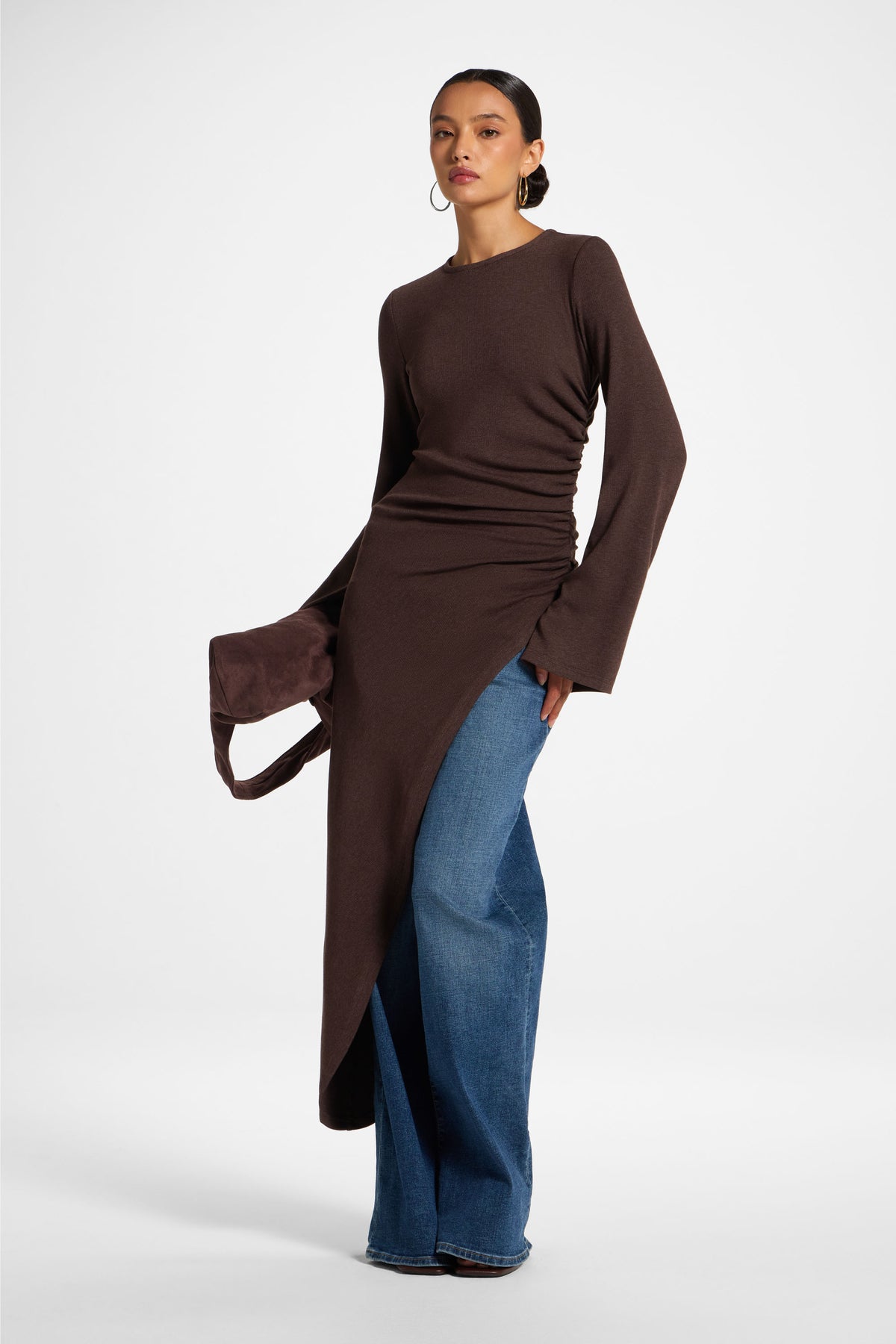 Midi Tunic Top - Heathered Brown