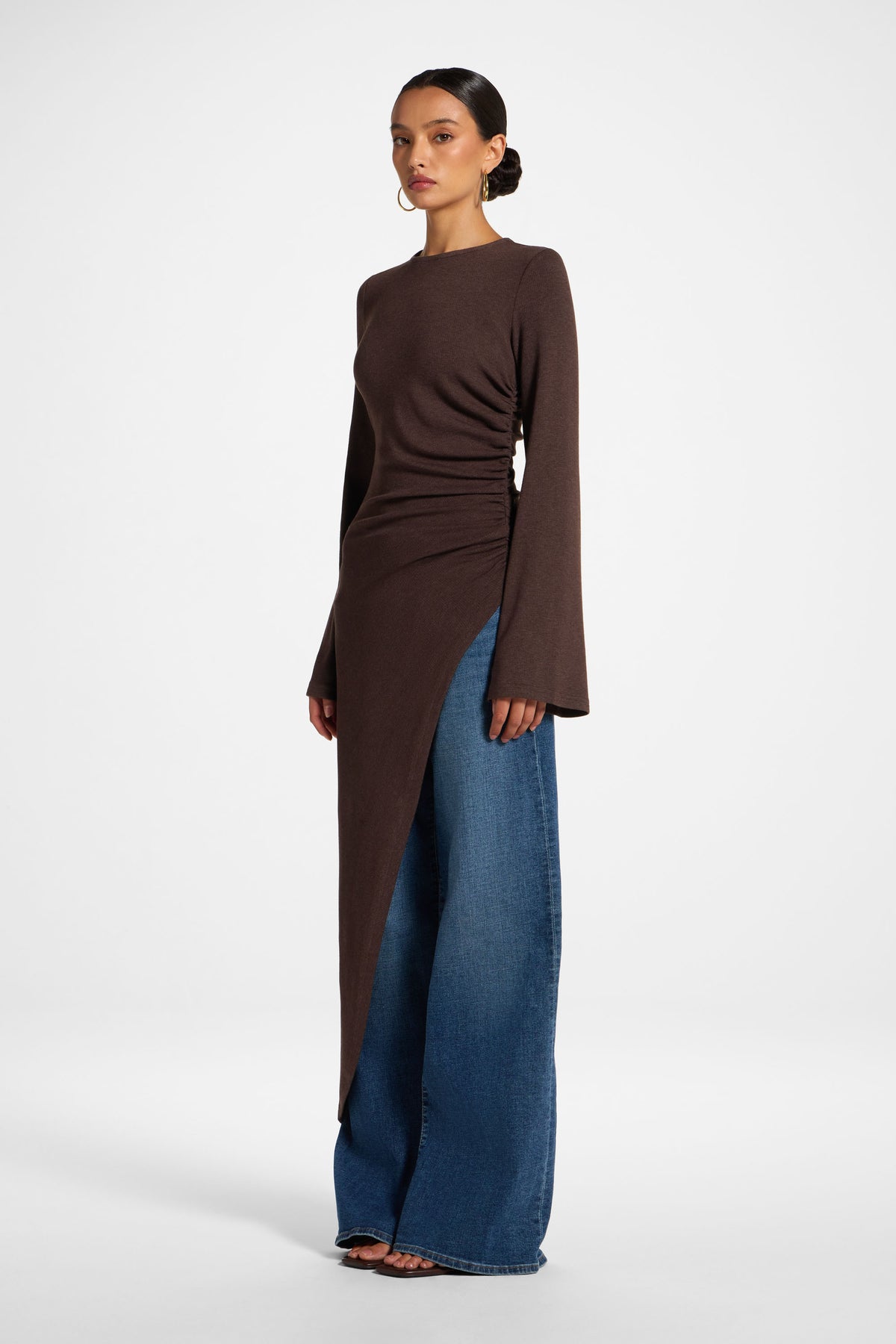 Midi Tunic Top - Heathered Brown