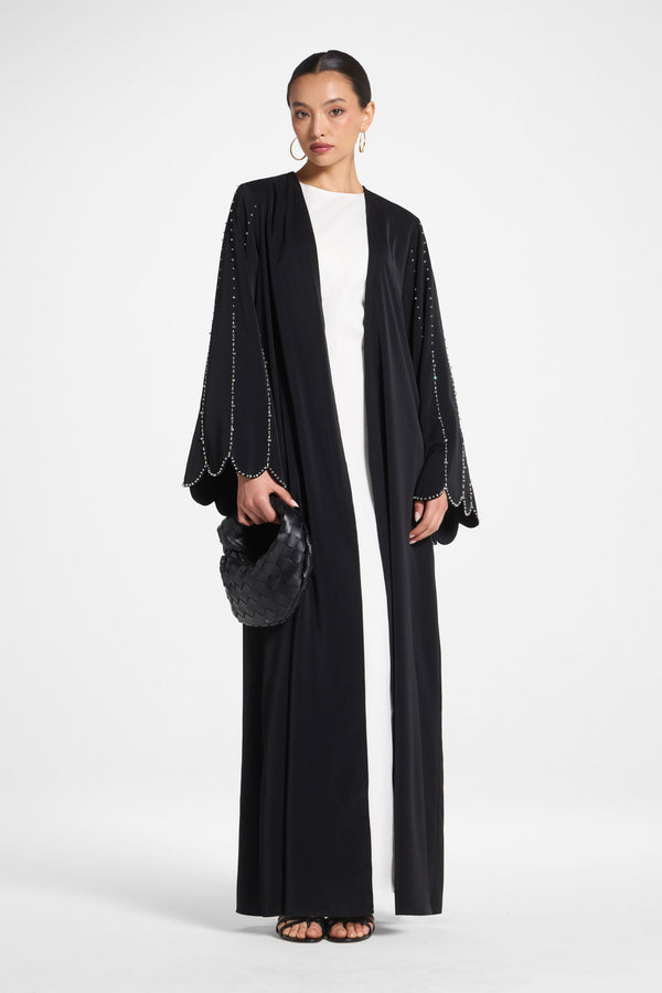 Nada Embellished Open Abaya - Black