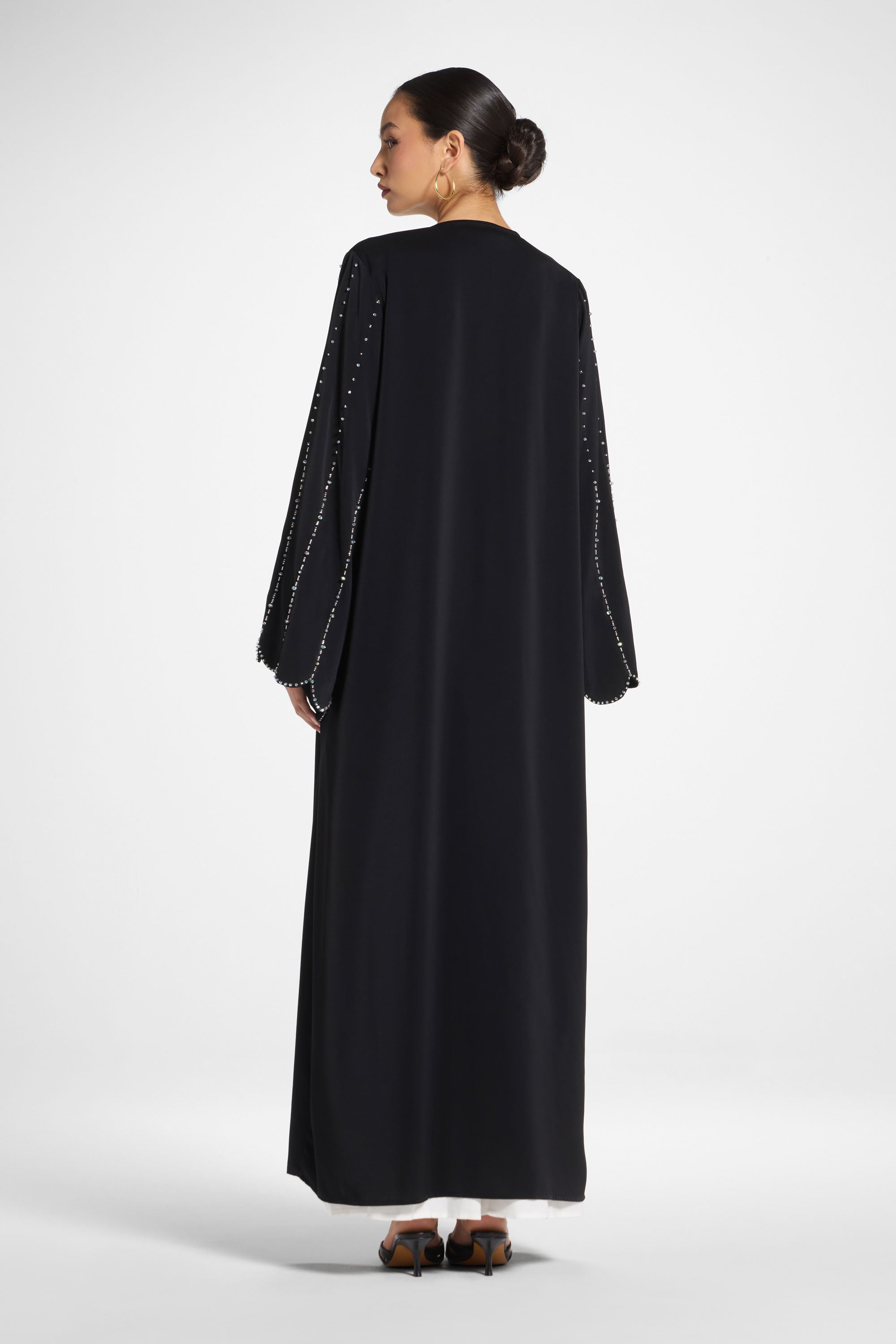 Nada Embellished Open Abaya - Black