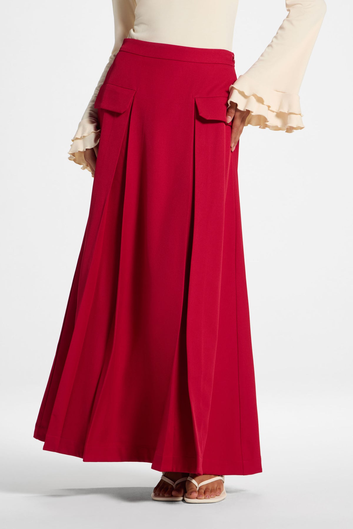 Pleated Maxi Skirt - Cherry