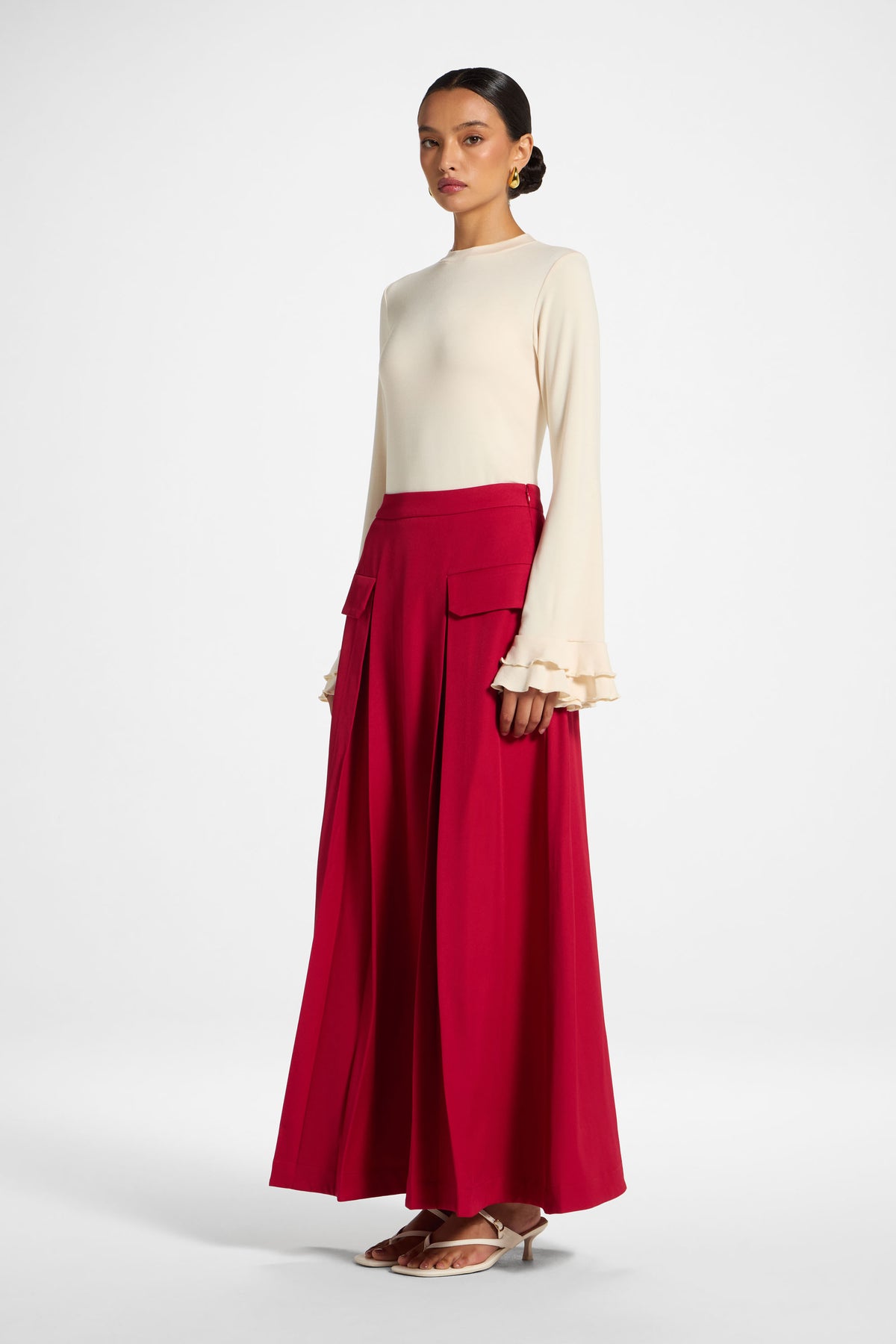 Pleated Maxi Skirt - Cherry