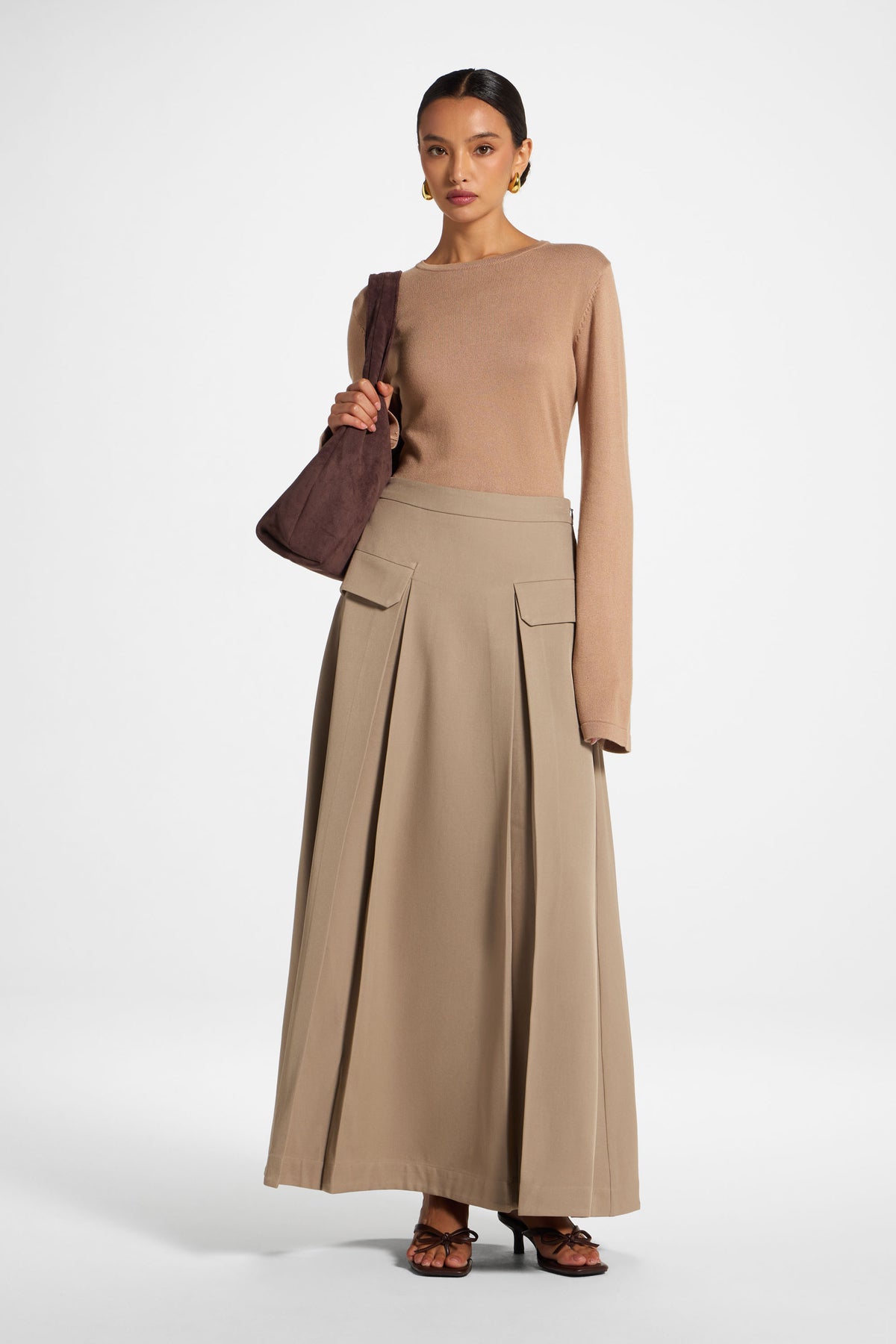 Pleated Maxi Skirt - Taupe