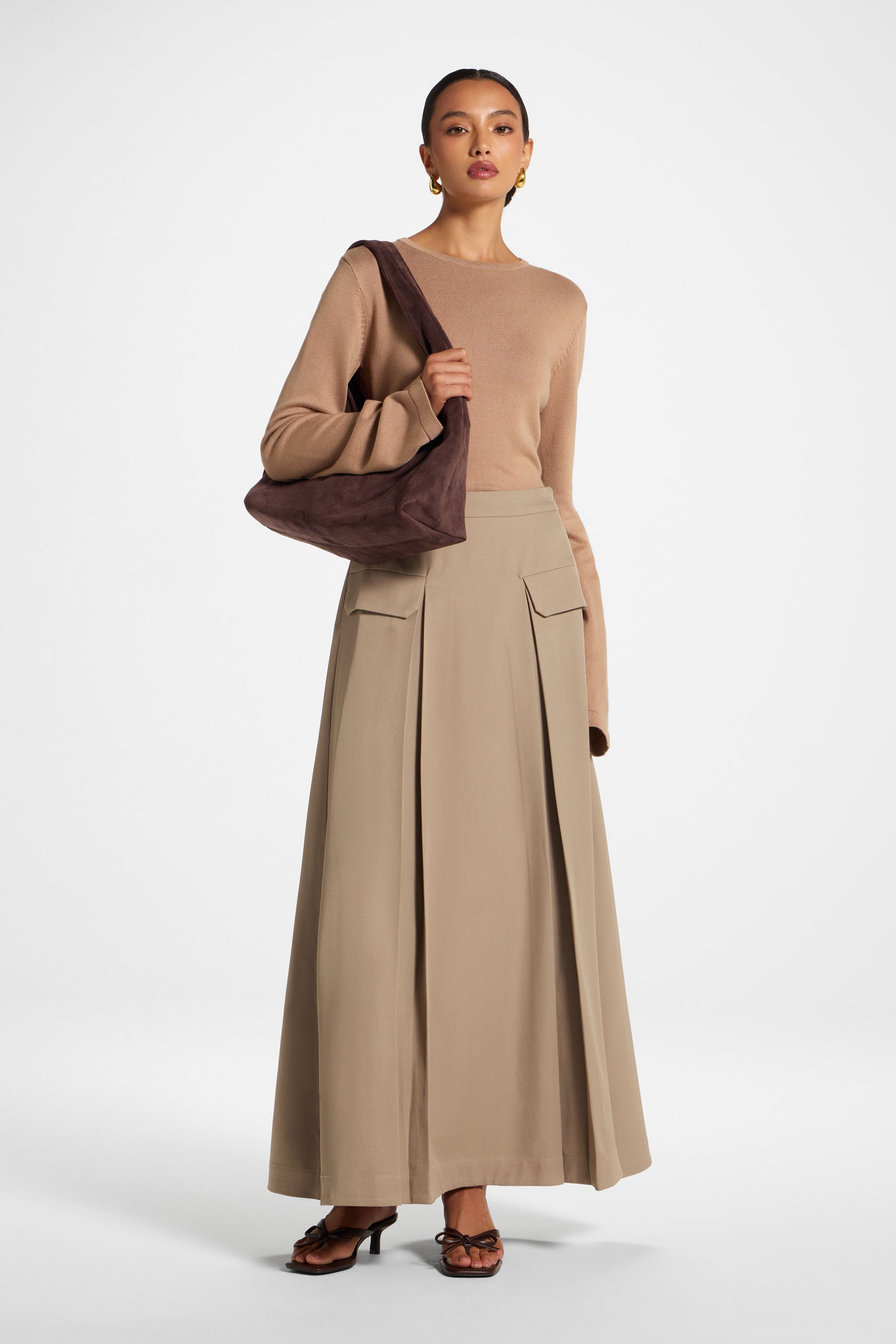 Pleated Maxi Skirt - Taupe