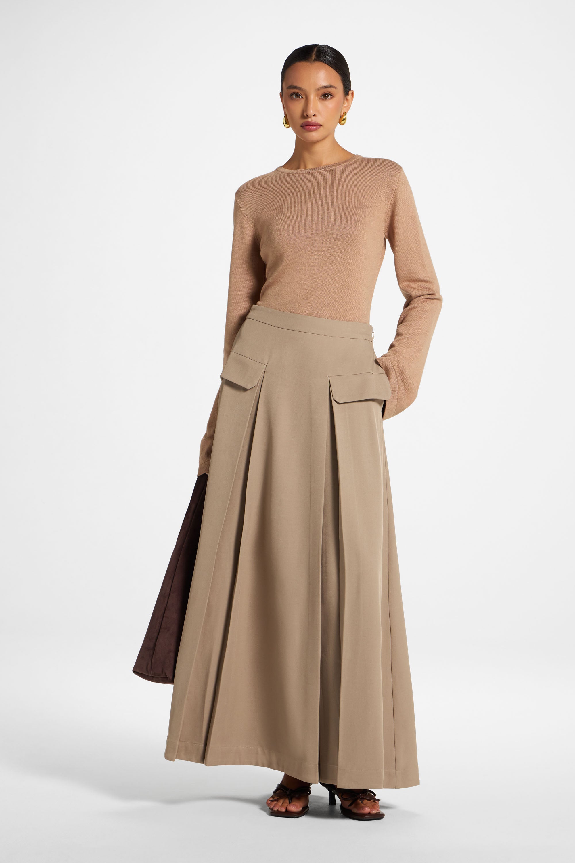Pleated Maxi Skirt - Taupe